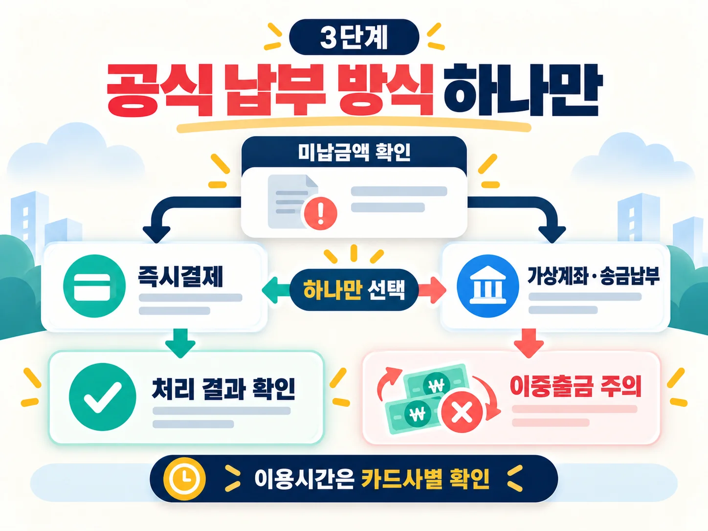 잔액 부족 시 신용카드 즉시결제와 가상계좌 납부 확인