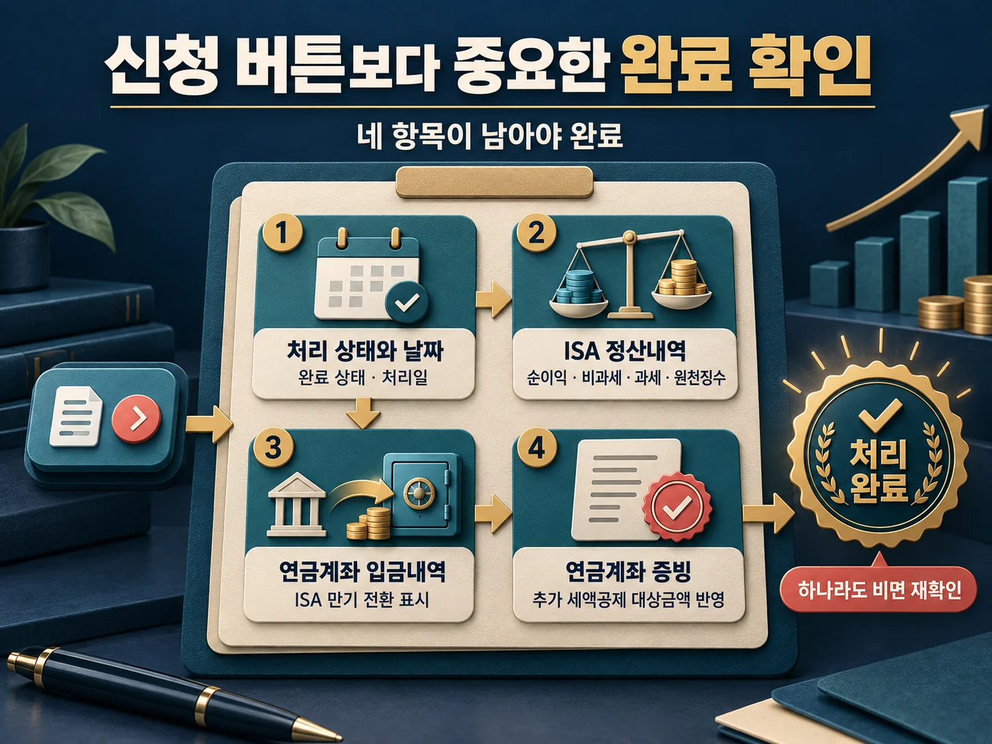 ISA 만기 처리 후 정산내역과 연금계좌 이전 증빙을 확인하는 체크리스트.