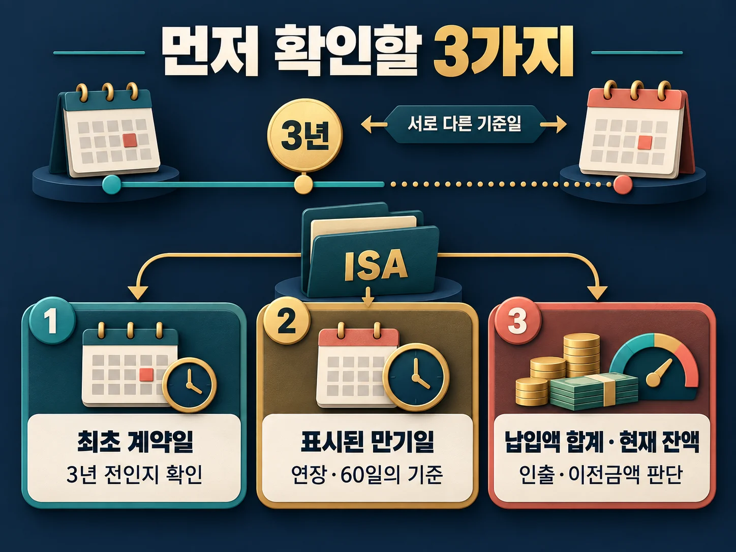 ISA 만기일과 최초 계약일부터 3년 기준일을 확인하는 항목.