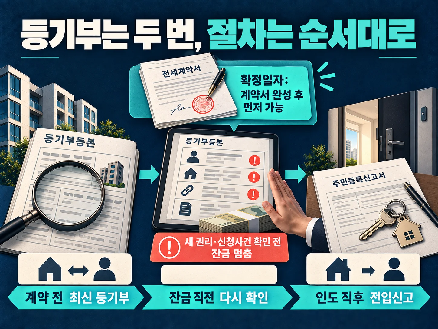 전세 잔금 직전 등기부 재확인과 확정일자 순서