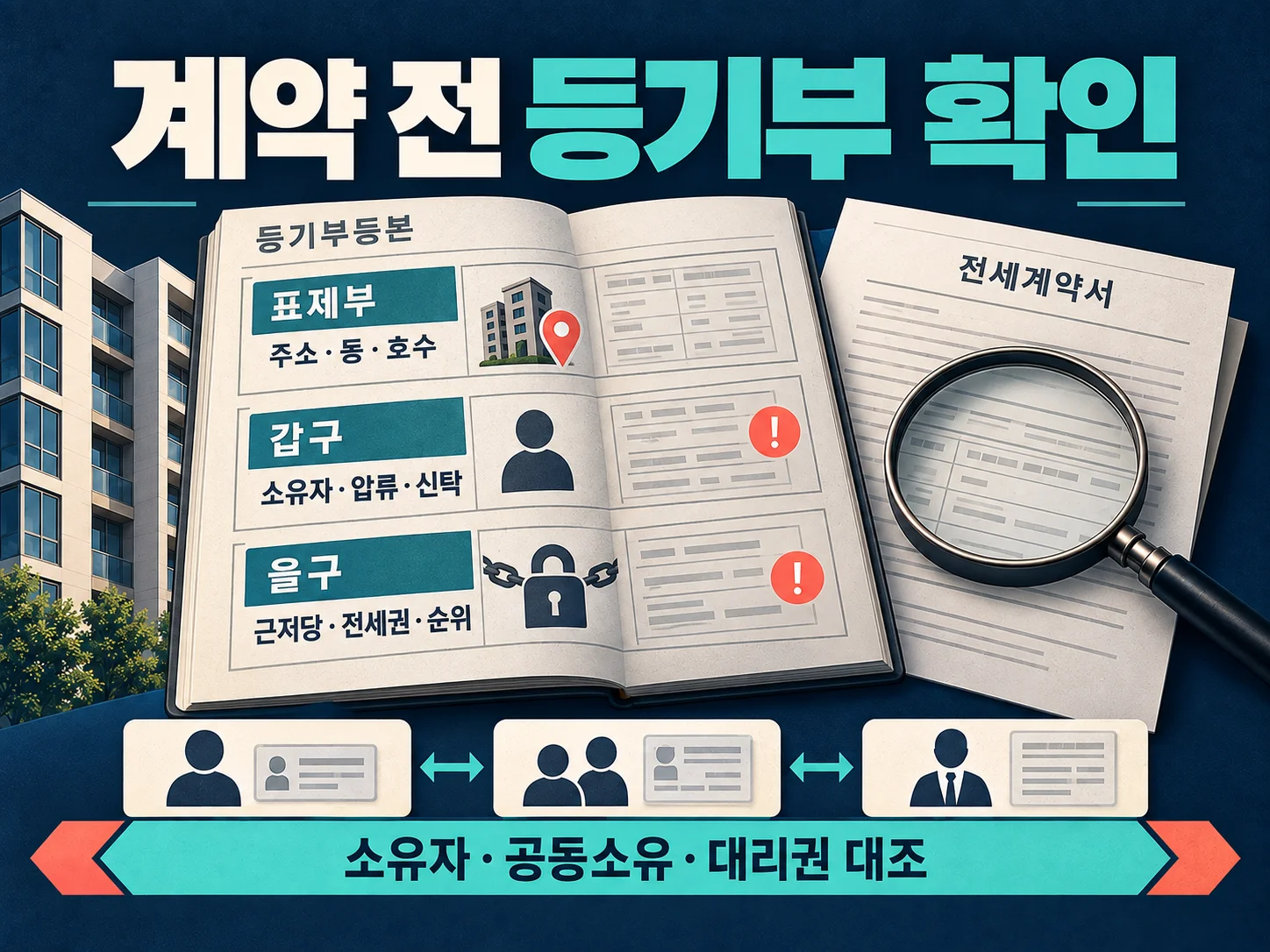전세계약 전 등기부등본 소유자와 권리관계 대조