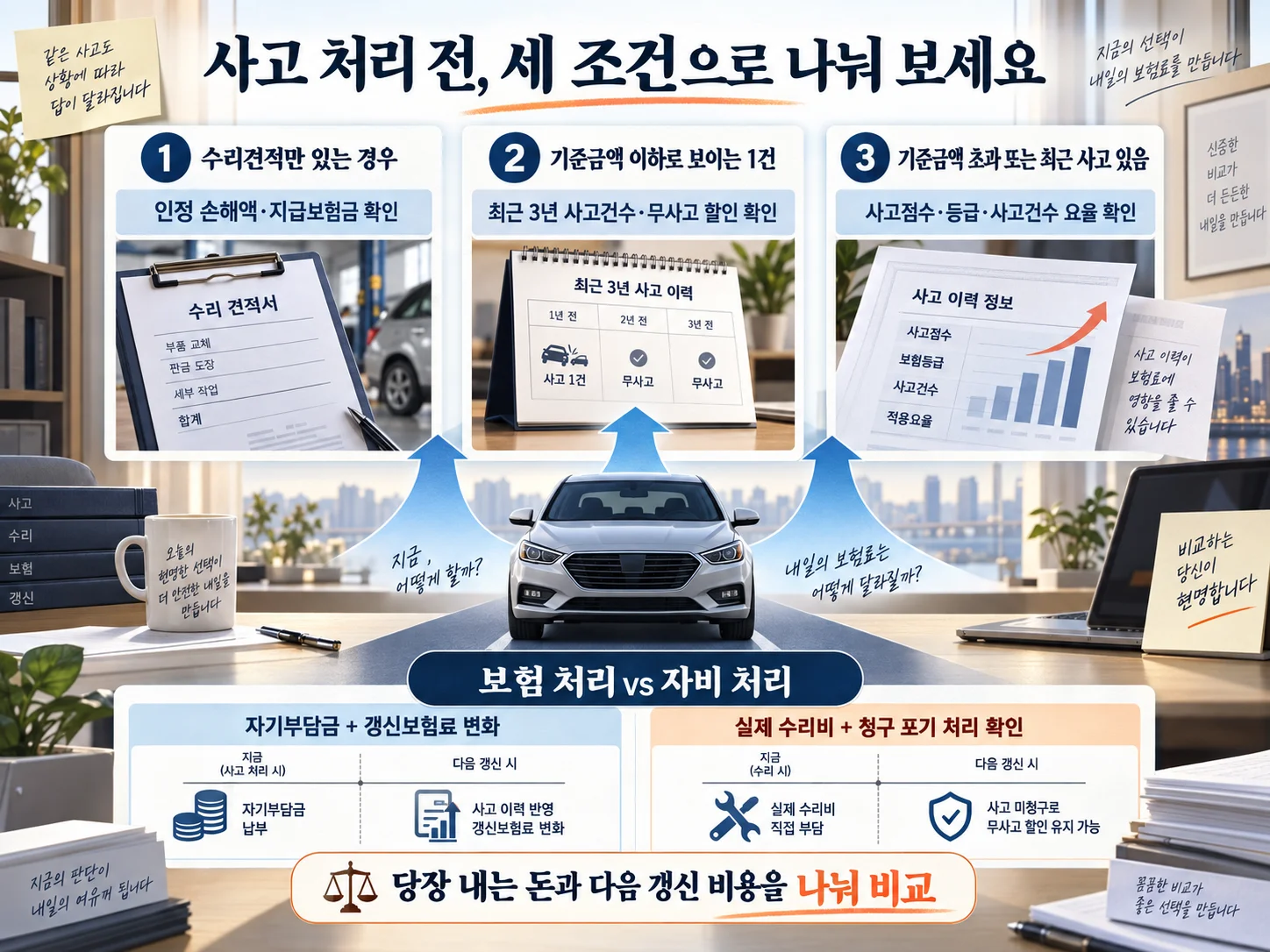 자동차보험 보험 처리와 자비 처리의 갱신 견적 비교