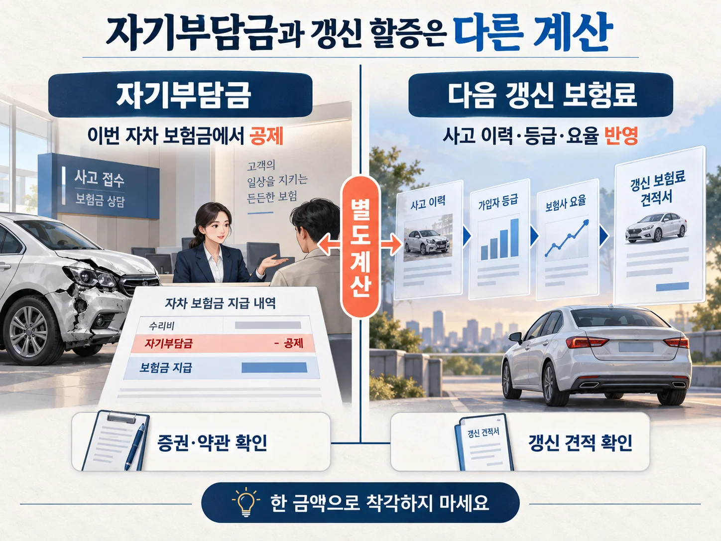 자차 자기부담금과 자동차보험 갱신 할증의 계산 차이