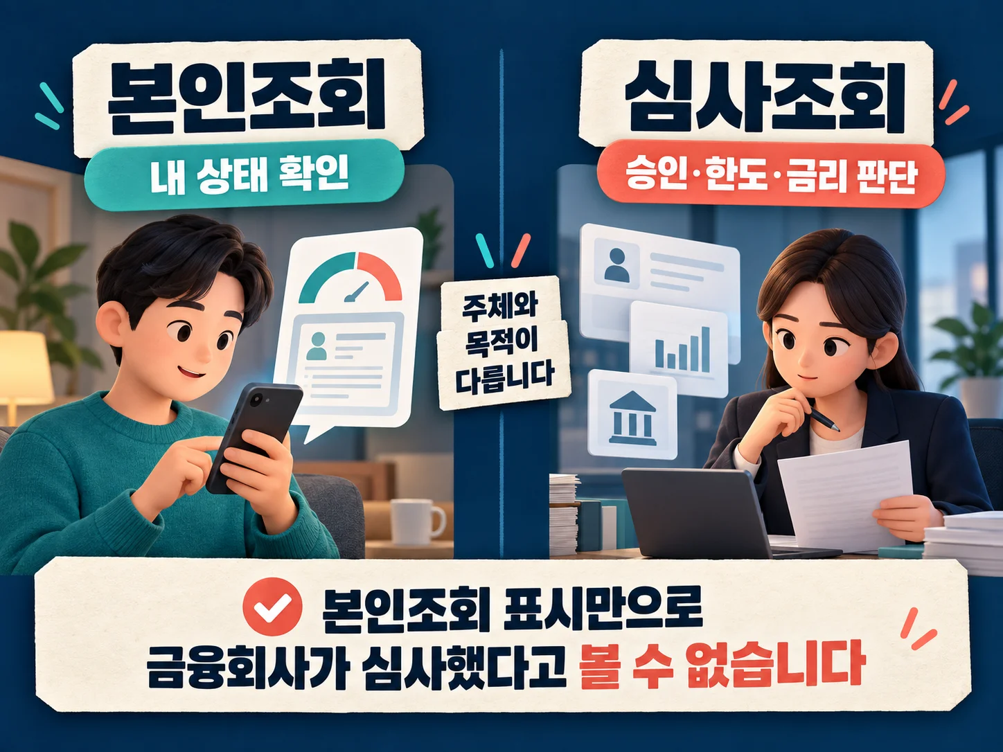 본인 신용점수 조회와 금융회사 심사조회 차이