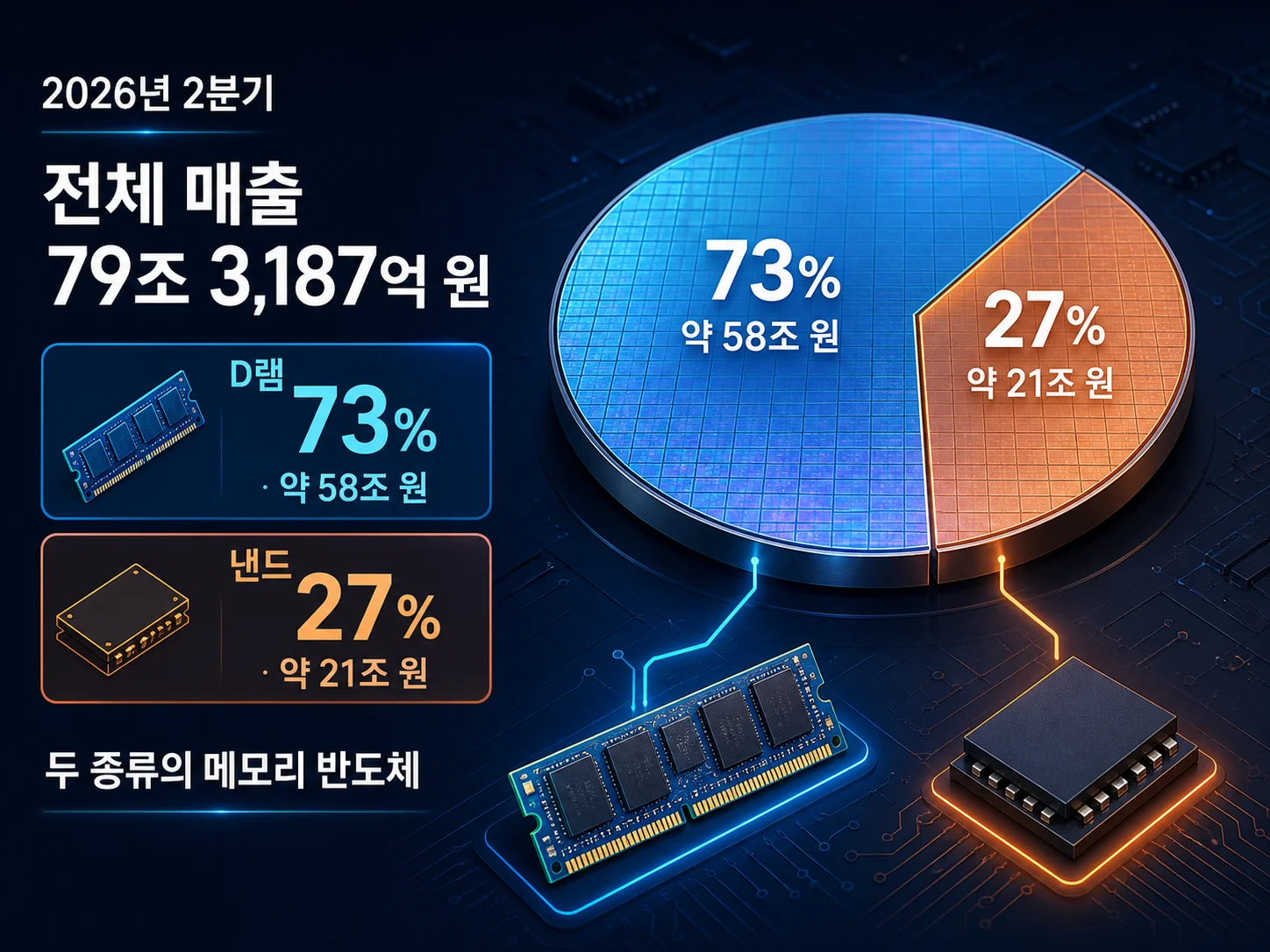 SK하이닉스 분기별 D램과 낸드 매출 금액을 비교한 도표