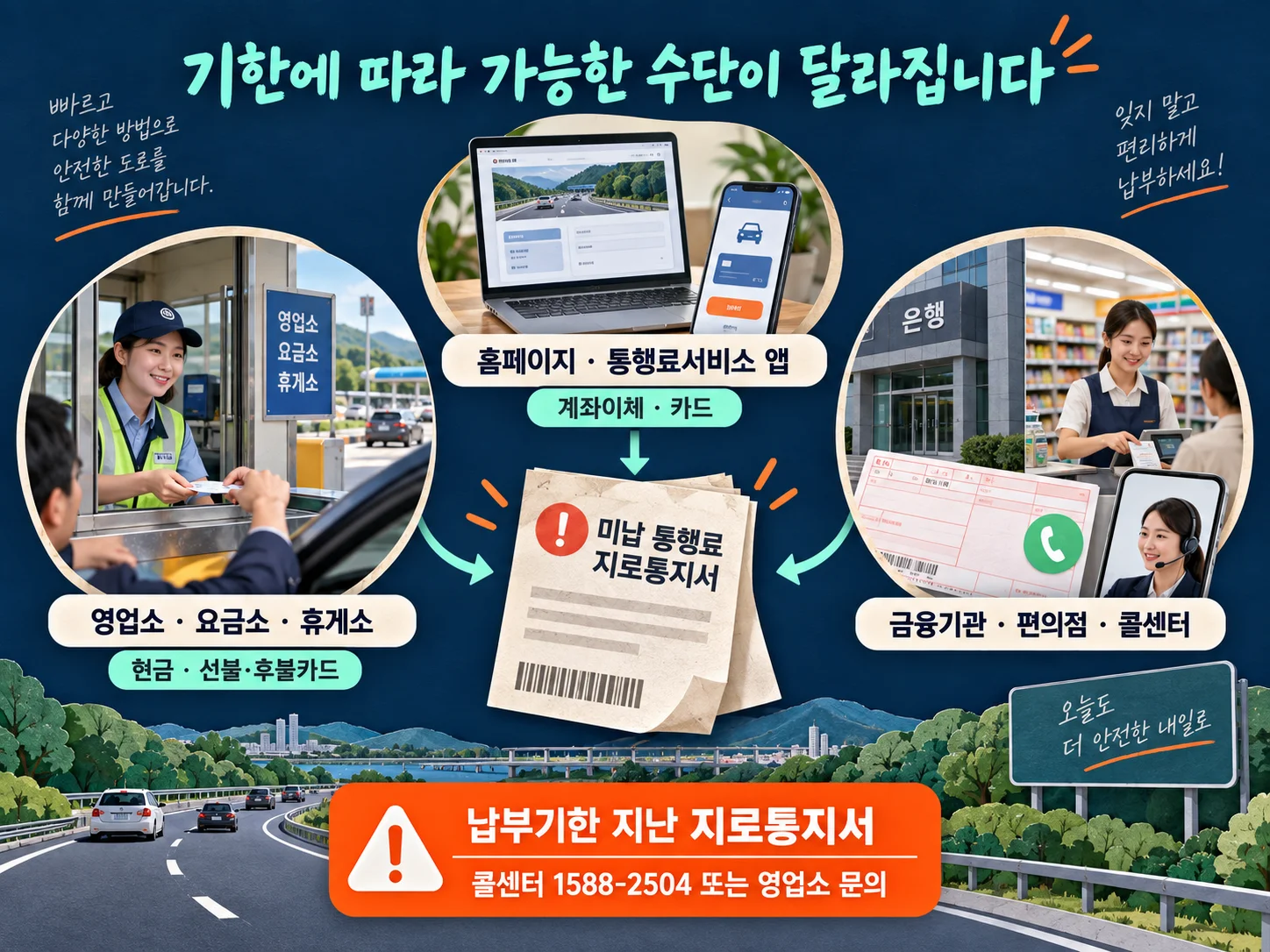 미납통행료 납부기한별 공식 납부수단 비교