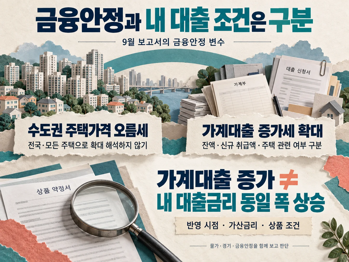 수도권 주택가격과 가계대출 증가세를 금융안정 변수로 확인하는 이미지