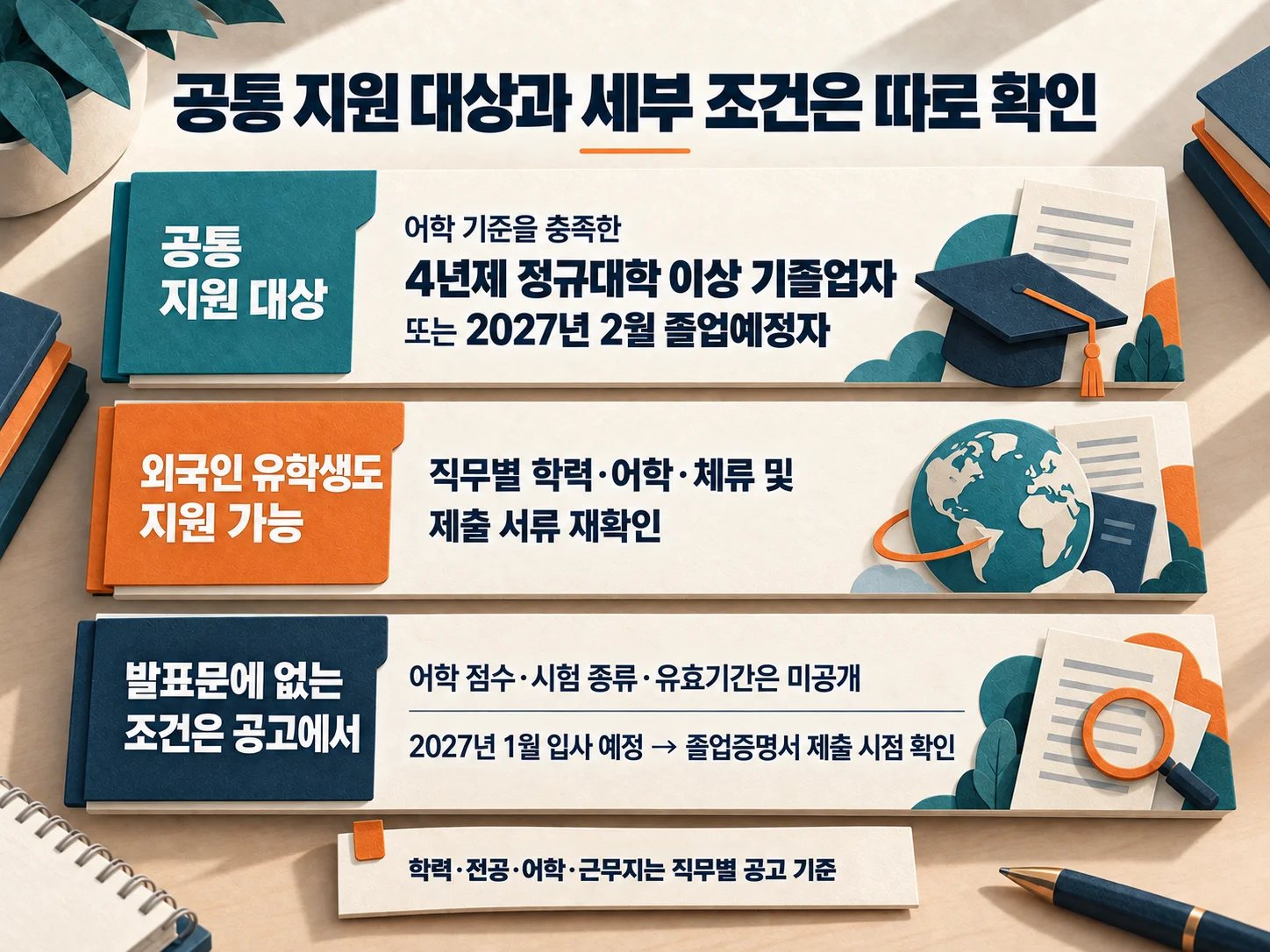 - 신입 채용 지원 대상과 어학 기준 확인