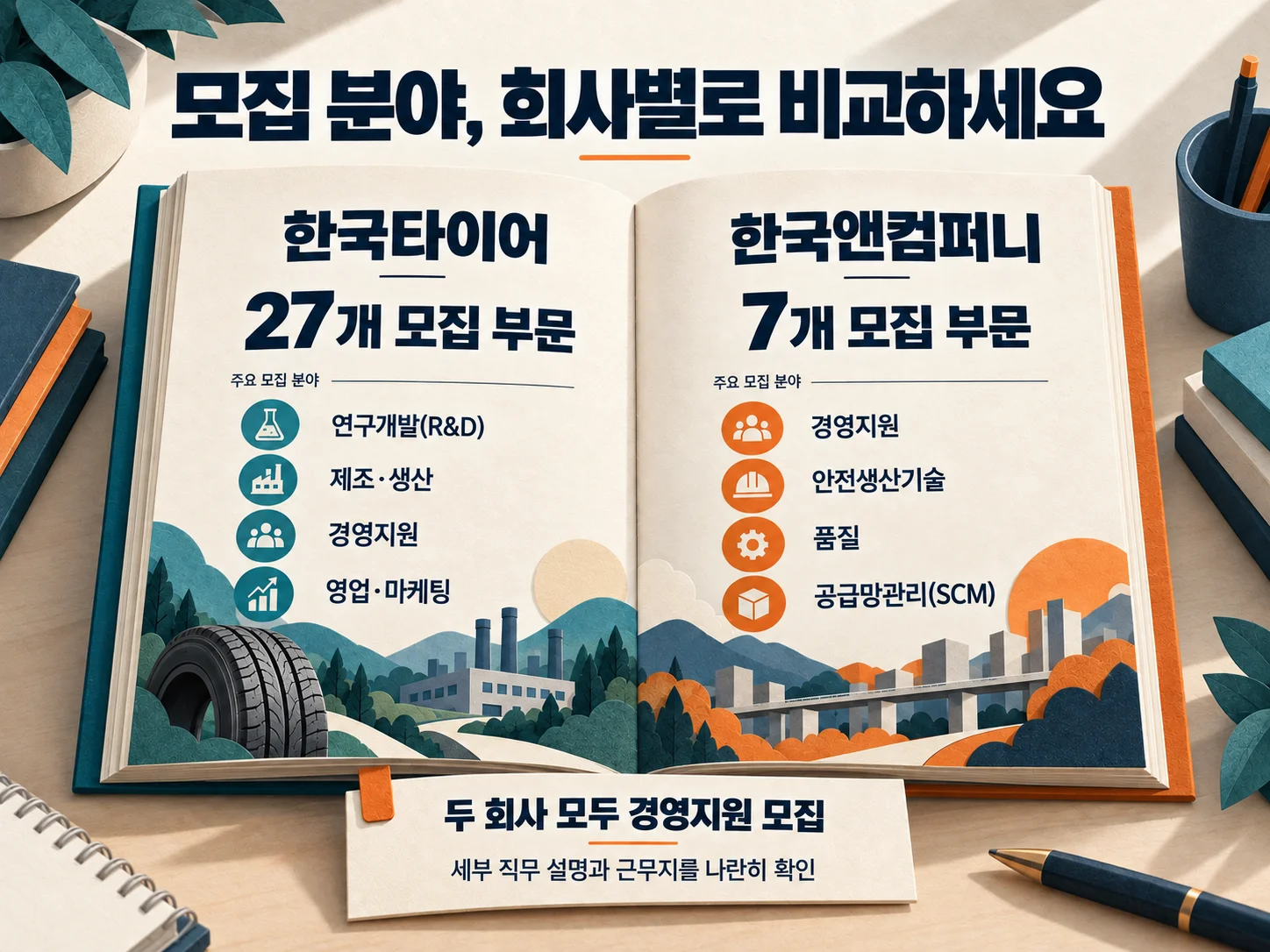 - 한국타이어와 한국앤컴퍼니 모집 분야 및 직무 비교