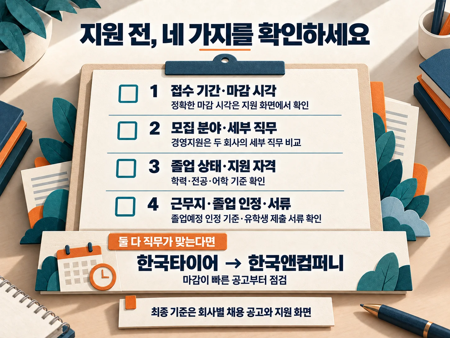 - 한국타이어와 한국앤컴퍼니 지원 공고 확인 항목 4가지