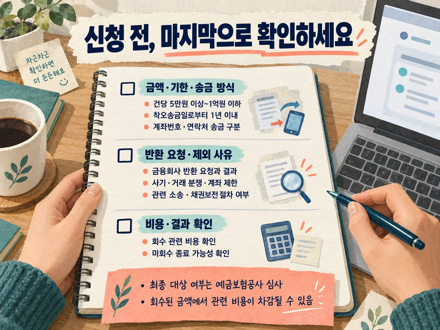 - 착오송금 반환지원 신청 전 필수 확인 항목 체크리스트 이미지