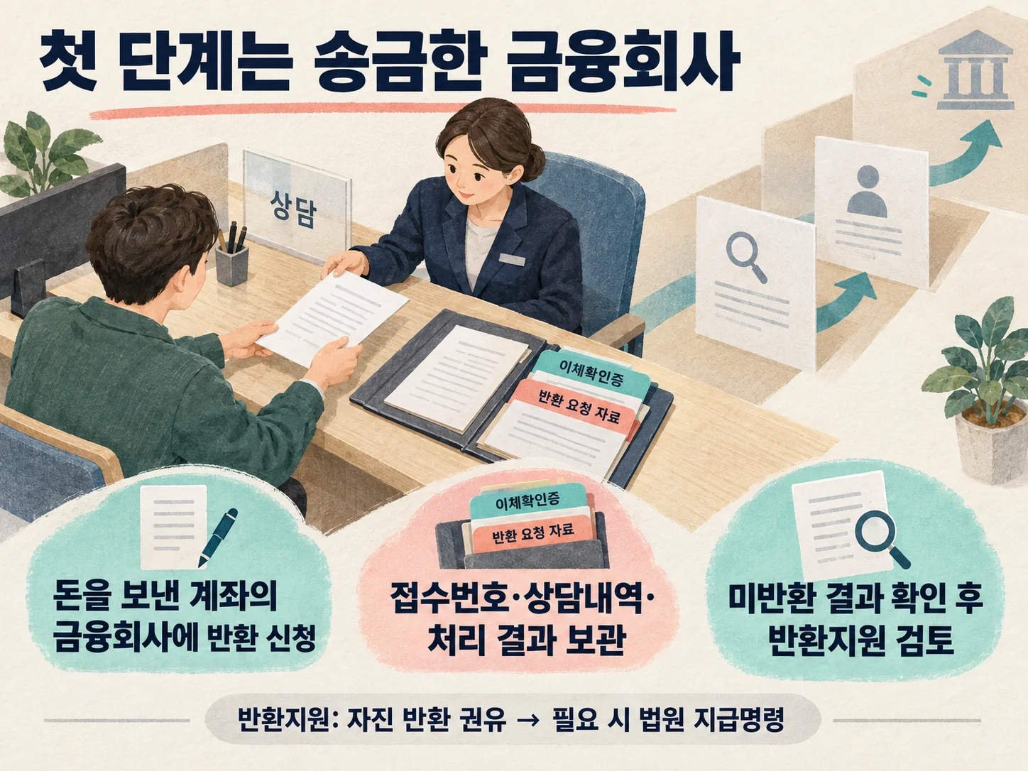 - 착오송금 발생 후 송금 은행에 반환 요청하는 절차 이미지
