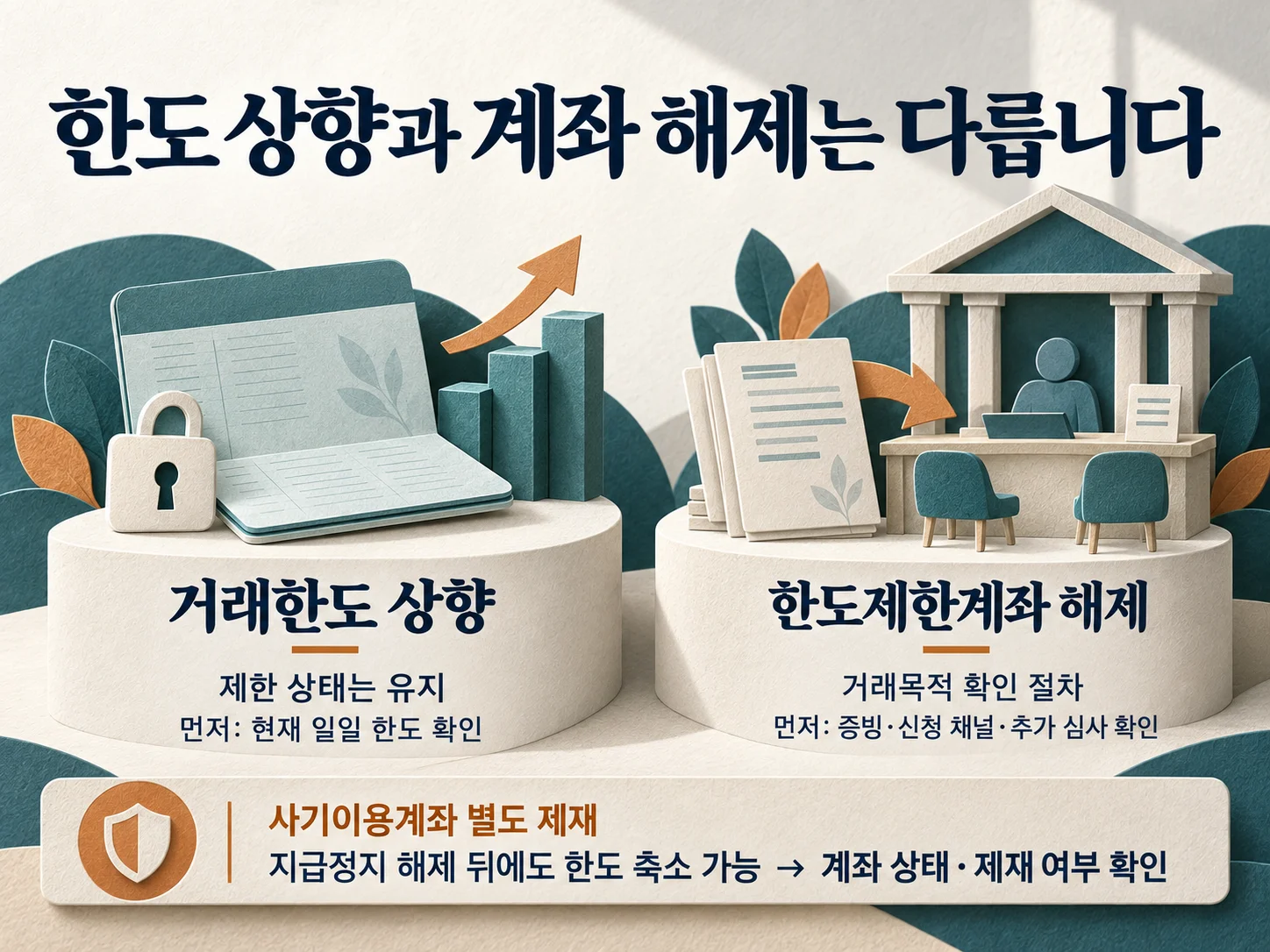 한도 상향과 한도제한계좌 해제 절차 비교