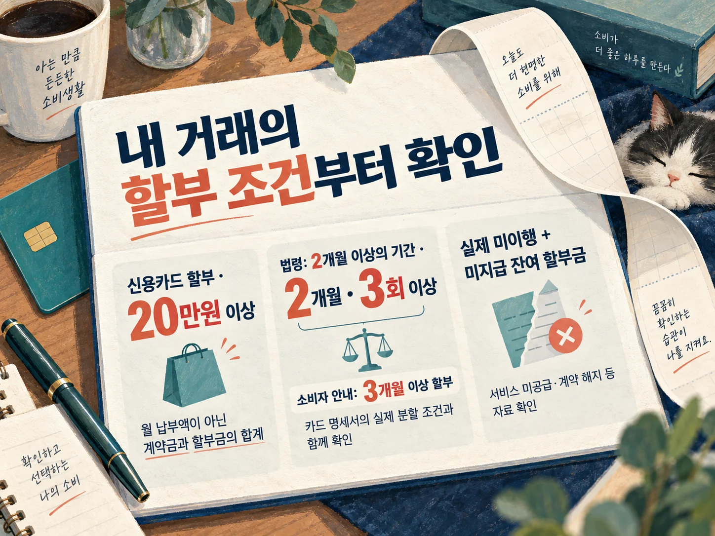 - 할부항변권 대상 여부를 확인하는 20만원 이상·할부 조건 체크리스트