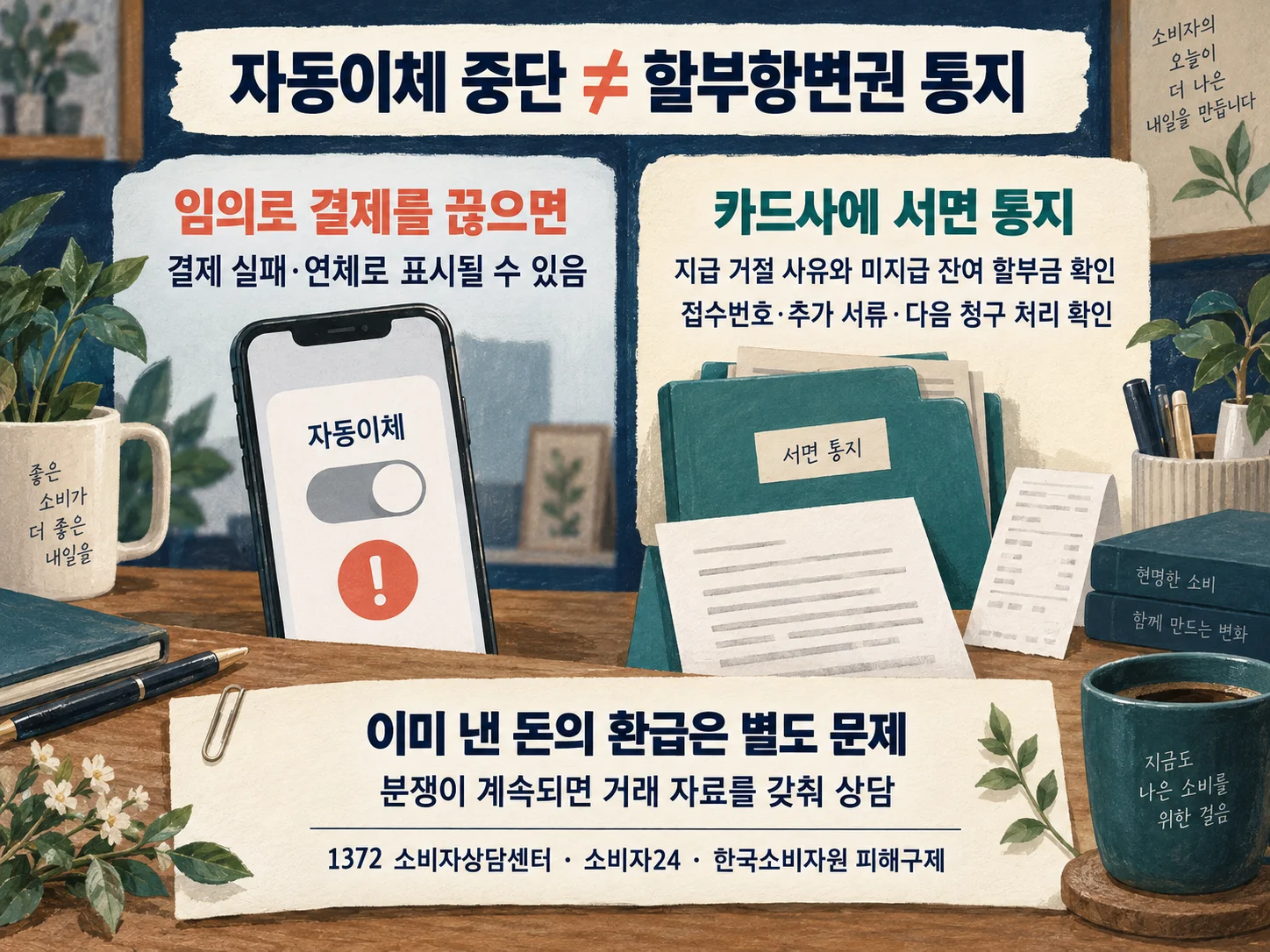 - 자동이체 중단과 할부항변권 통지의 차이 및 소비자 상담 경로