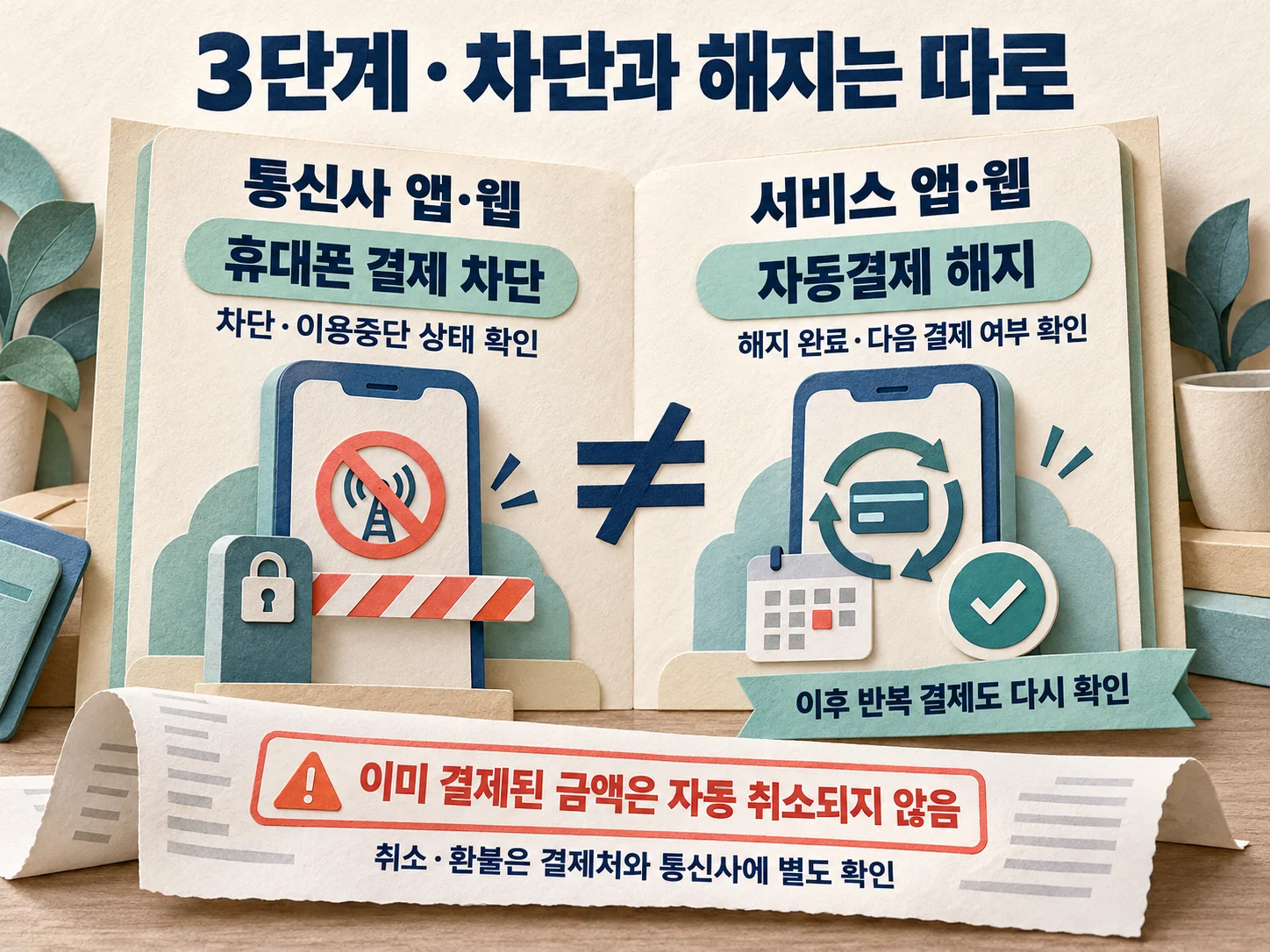 자동결제 해지와 휴대폰 결제 차단을 구분해 확인하는 절차