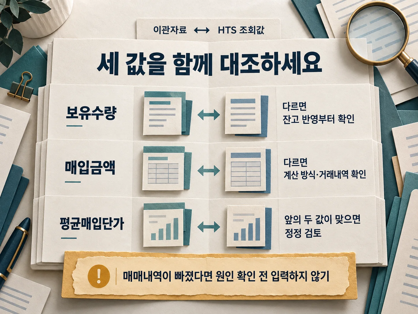 계좌이관 뒤 보유수량·매입금액·평균매입단가 대조