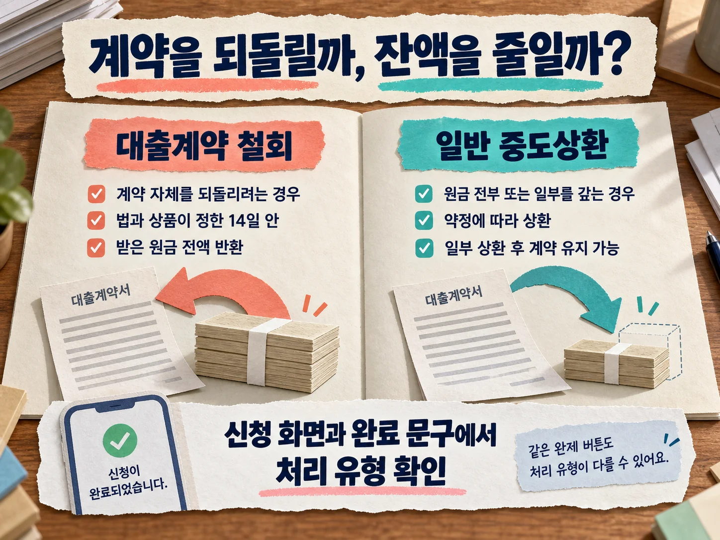 대출계약 철회와 일반 중도상환의 처리 차이 비교