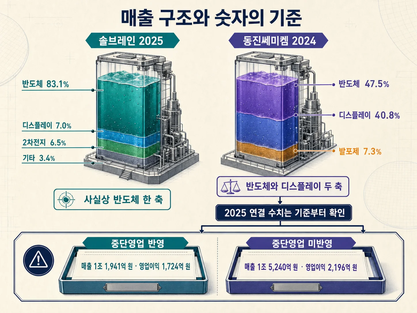 솔브레인과 동진쎄미켐 반도체 소재 매출 비중 비교