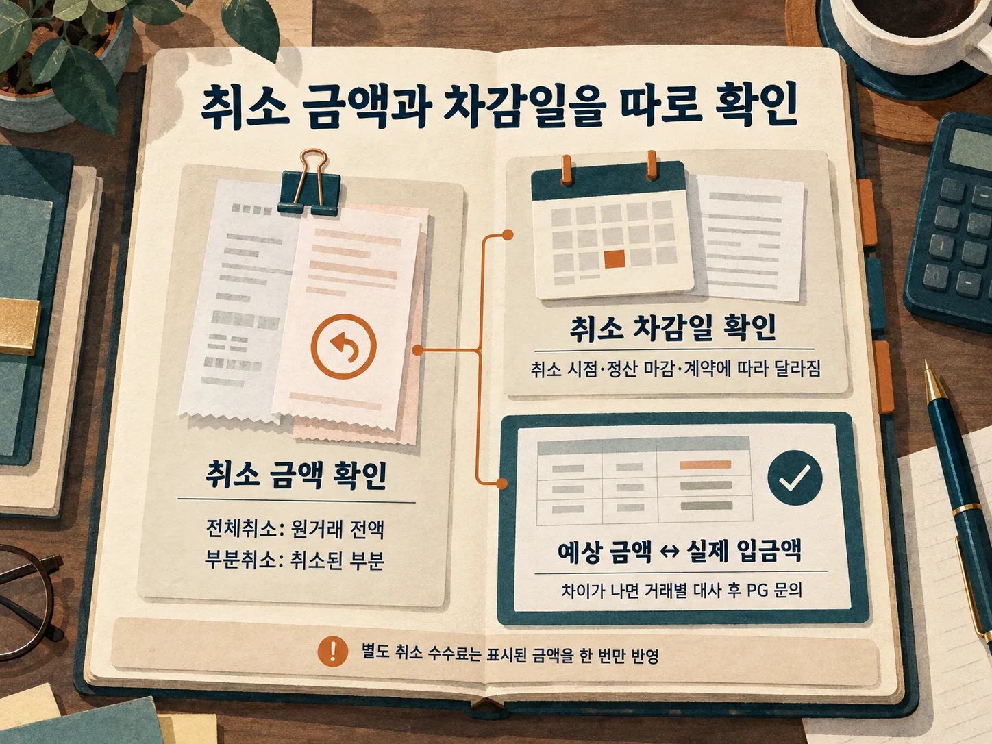 취소·부분취소 반영과 PG 정산 대사 확인