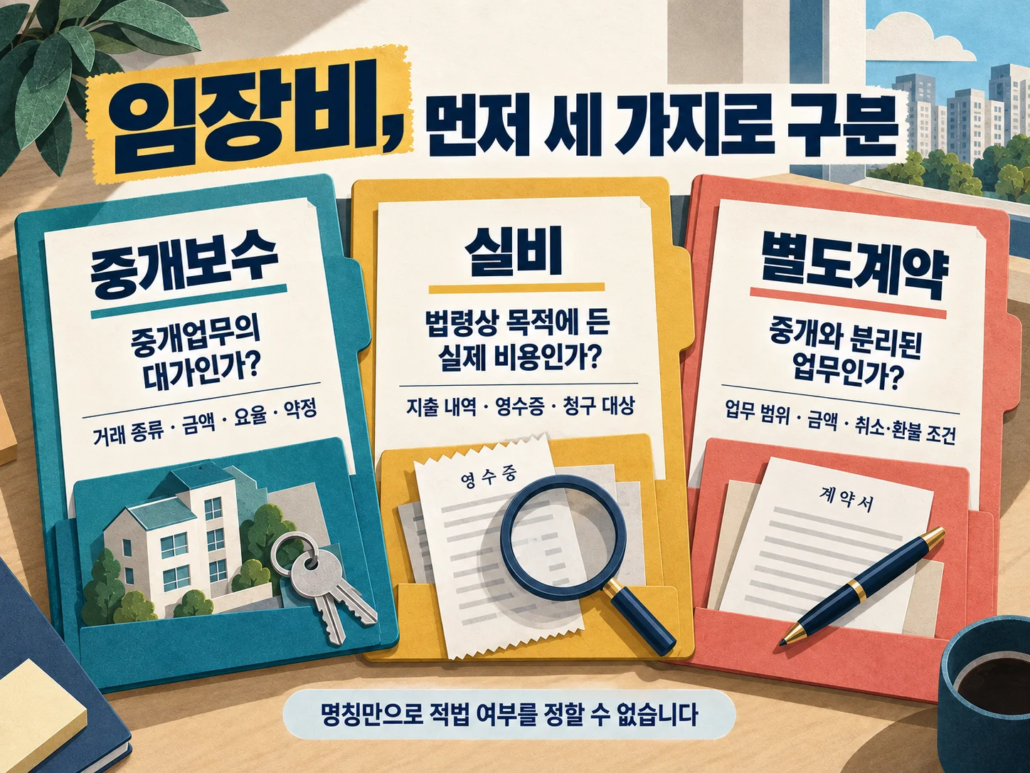 임장비를 중개보수·실비·별도계약으로 구분하는 확인 기준