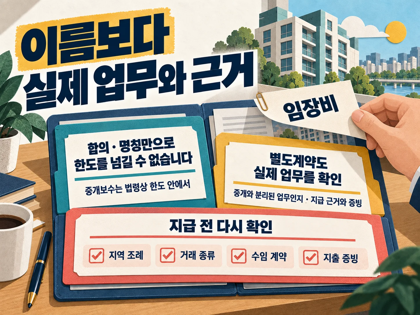 임장비 판단을 위한 중개보수 한도·지역 조례·지출 증빙 재확인