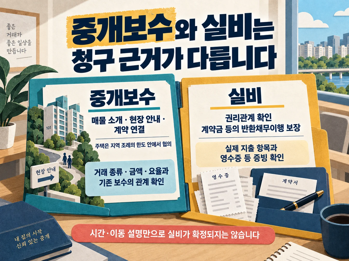 부동산 중개보수와 실비 청구 근거를 비교하는 임장비 확인