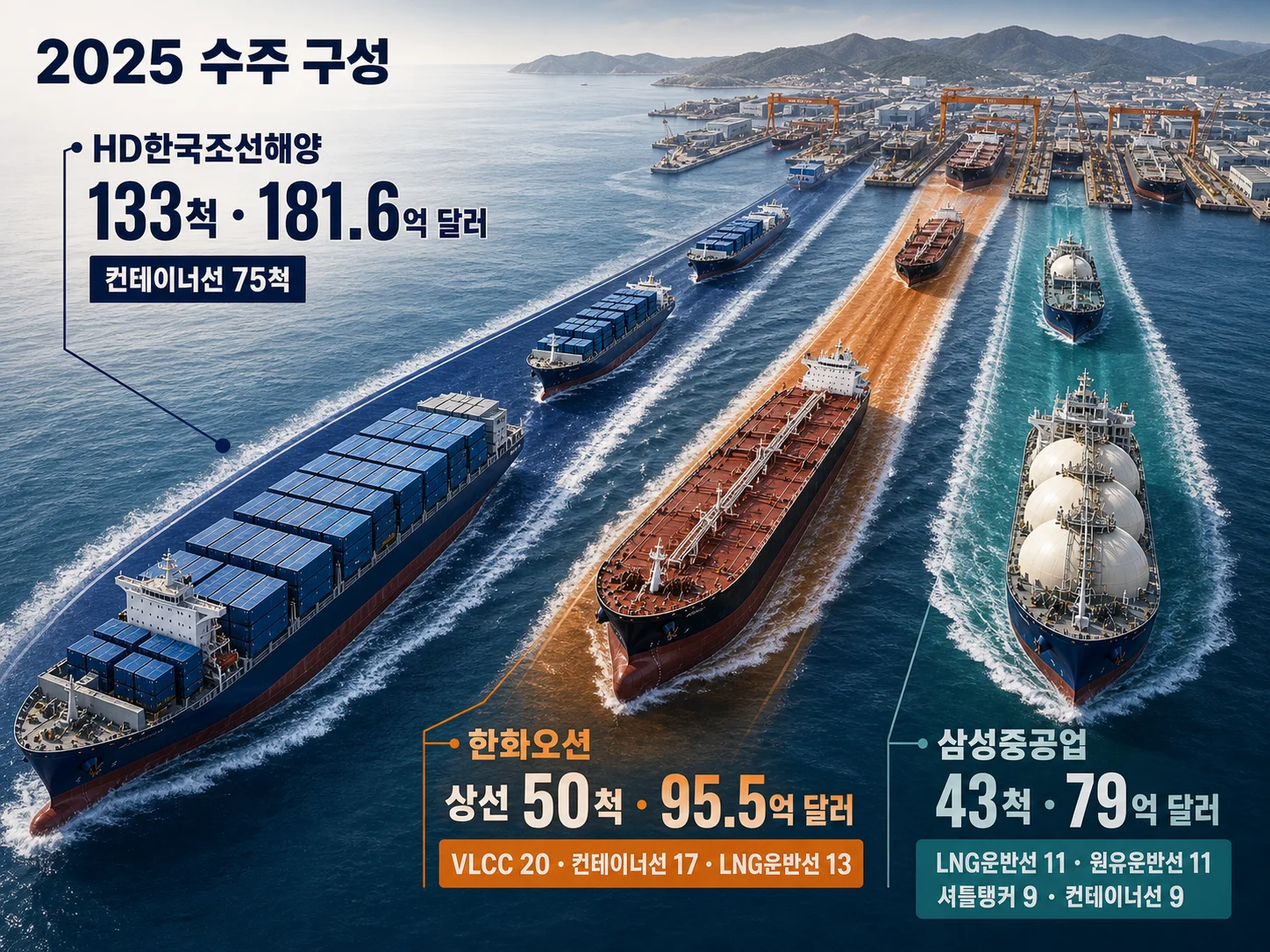 HD한국조선해양 지주회사 구조와 엔진·기계 부문 매출 비중
