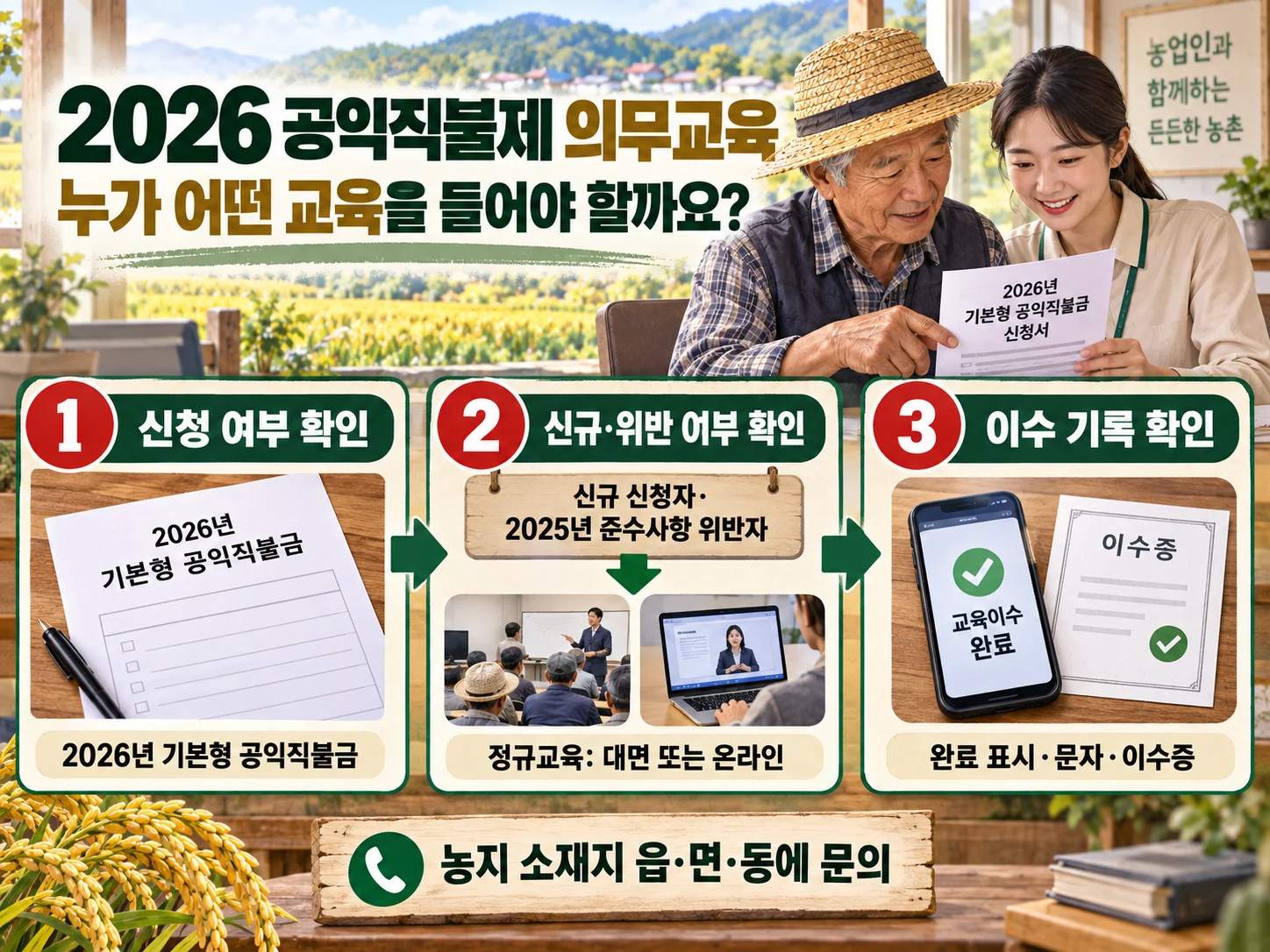 공익직불금 신청 여부와 의무교육 대상 확인
