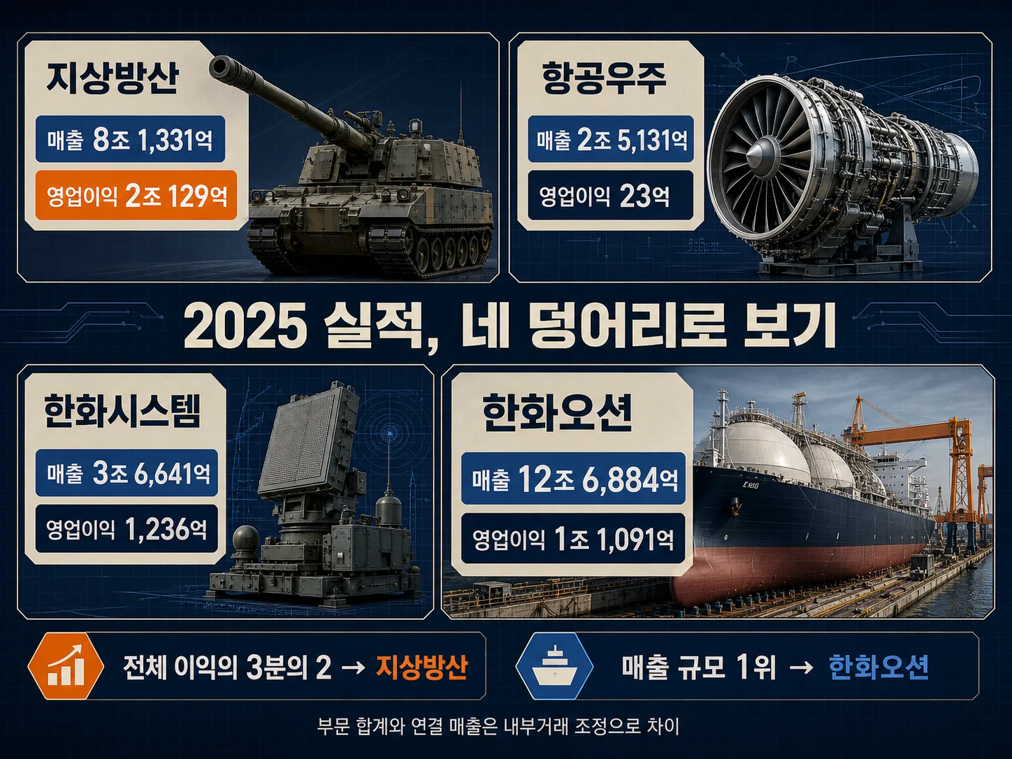 한화에어로스페이스 2025년 부문별 매출 비중 비교