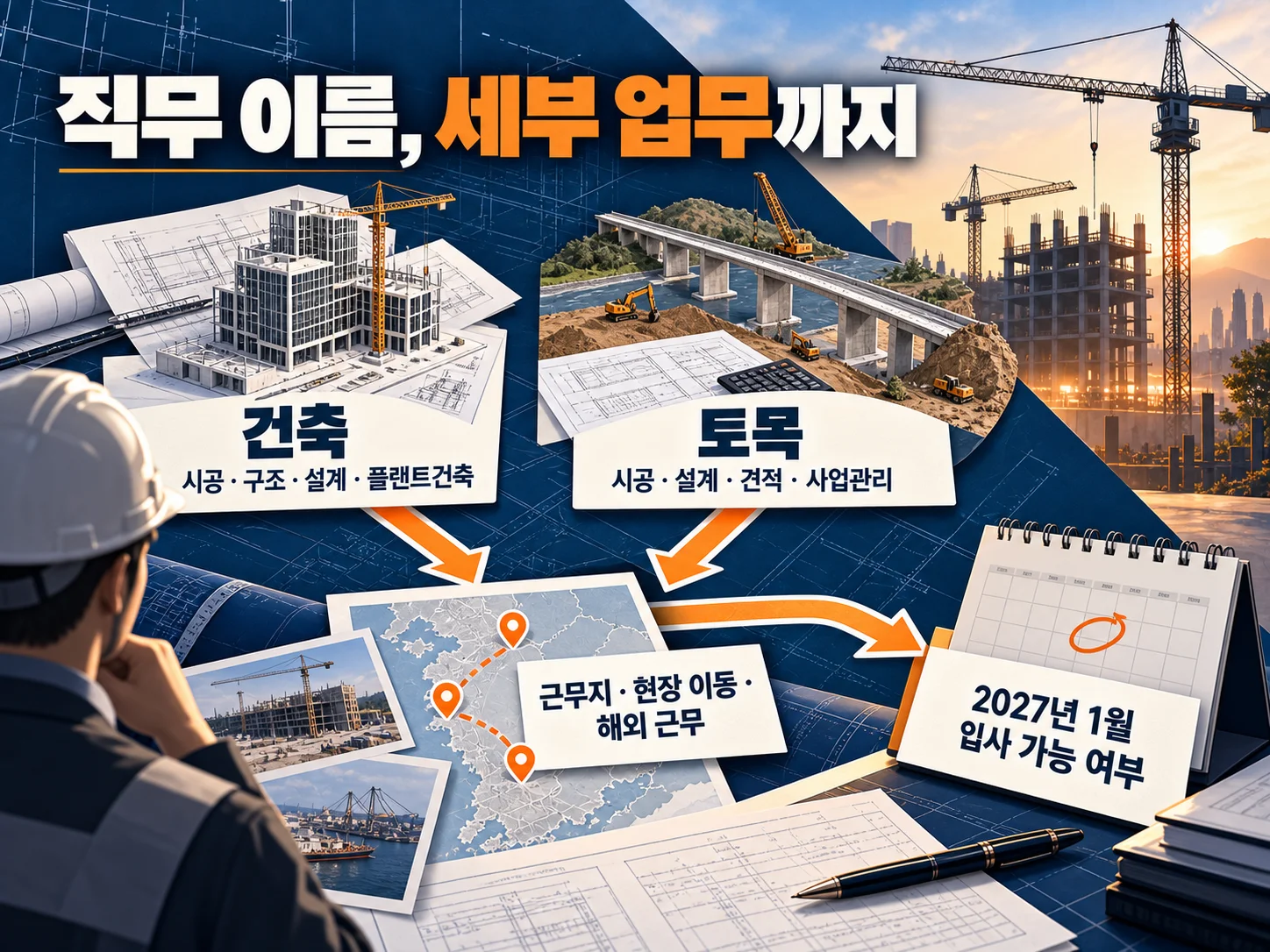 건설사 신입 공채의 건축·토목·안전 직무와 근무지 조건 비교