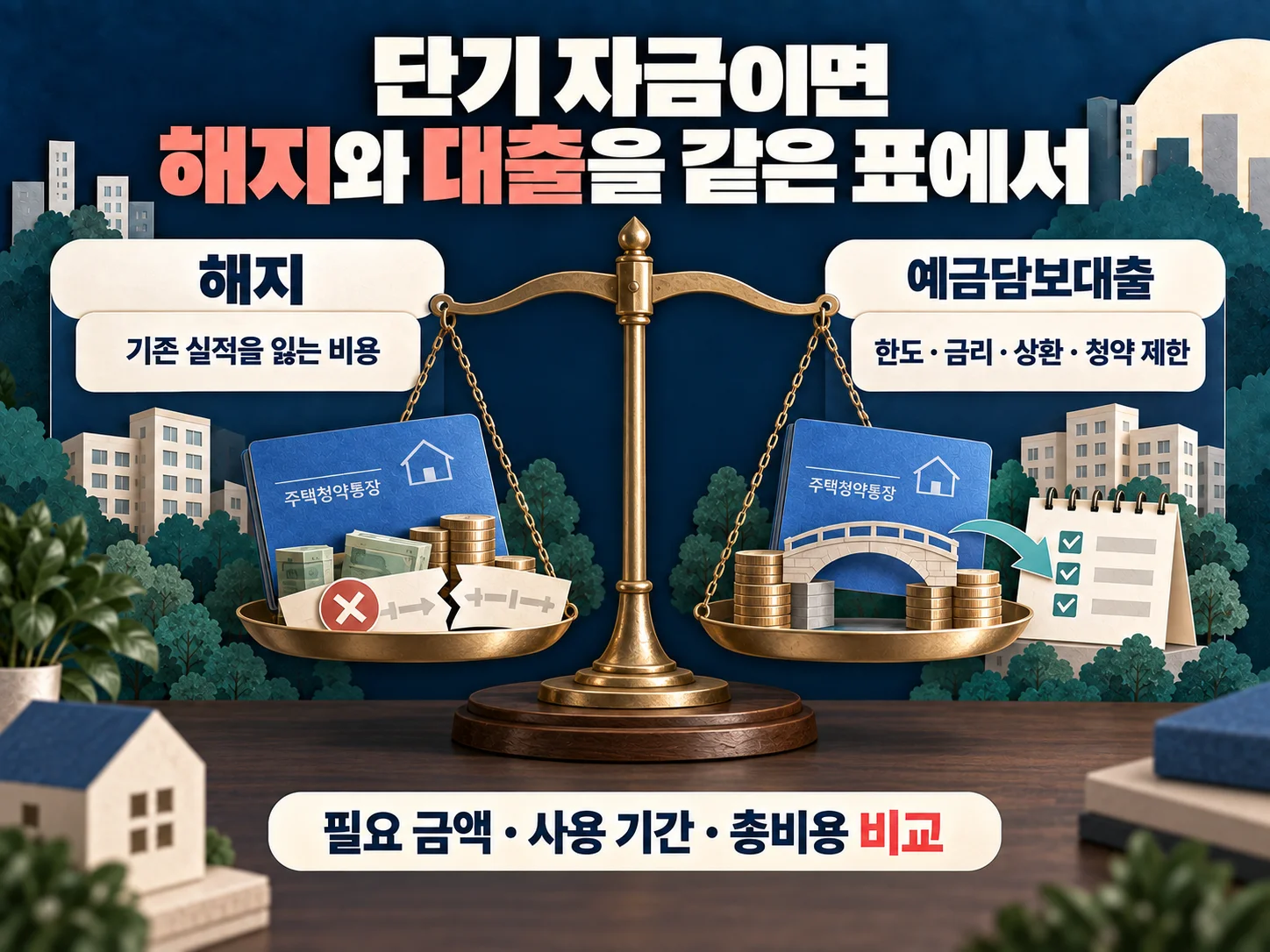 청약통장 해지와 예금담보대출 비용을 비교하는 기준