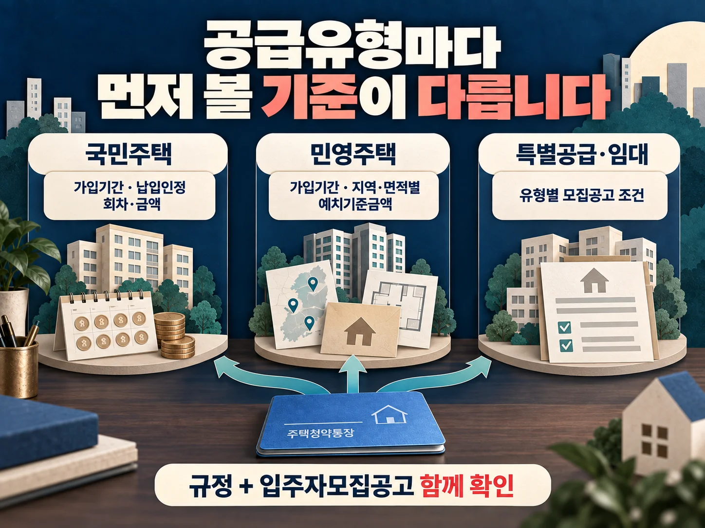 국민주택과 민영주택 청약통장 확인 기준 비교