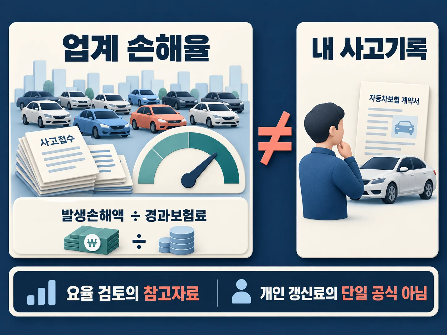 자동차보험 손해율과 개인 보험료의 차이를 보여주는 이미지