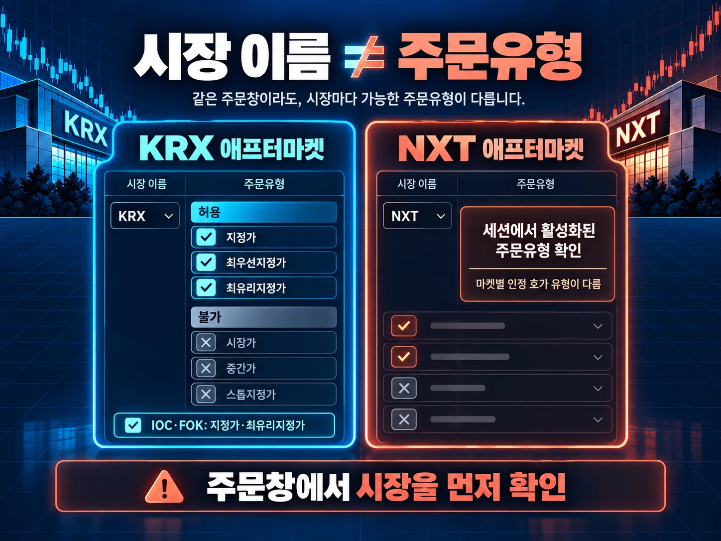 KRX와 NXT 애프터마켓 주문유형 확인