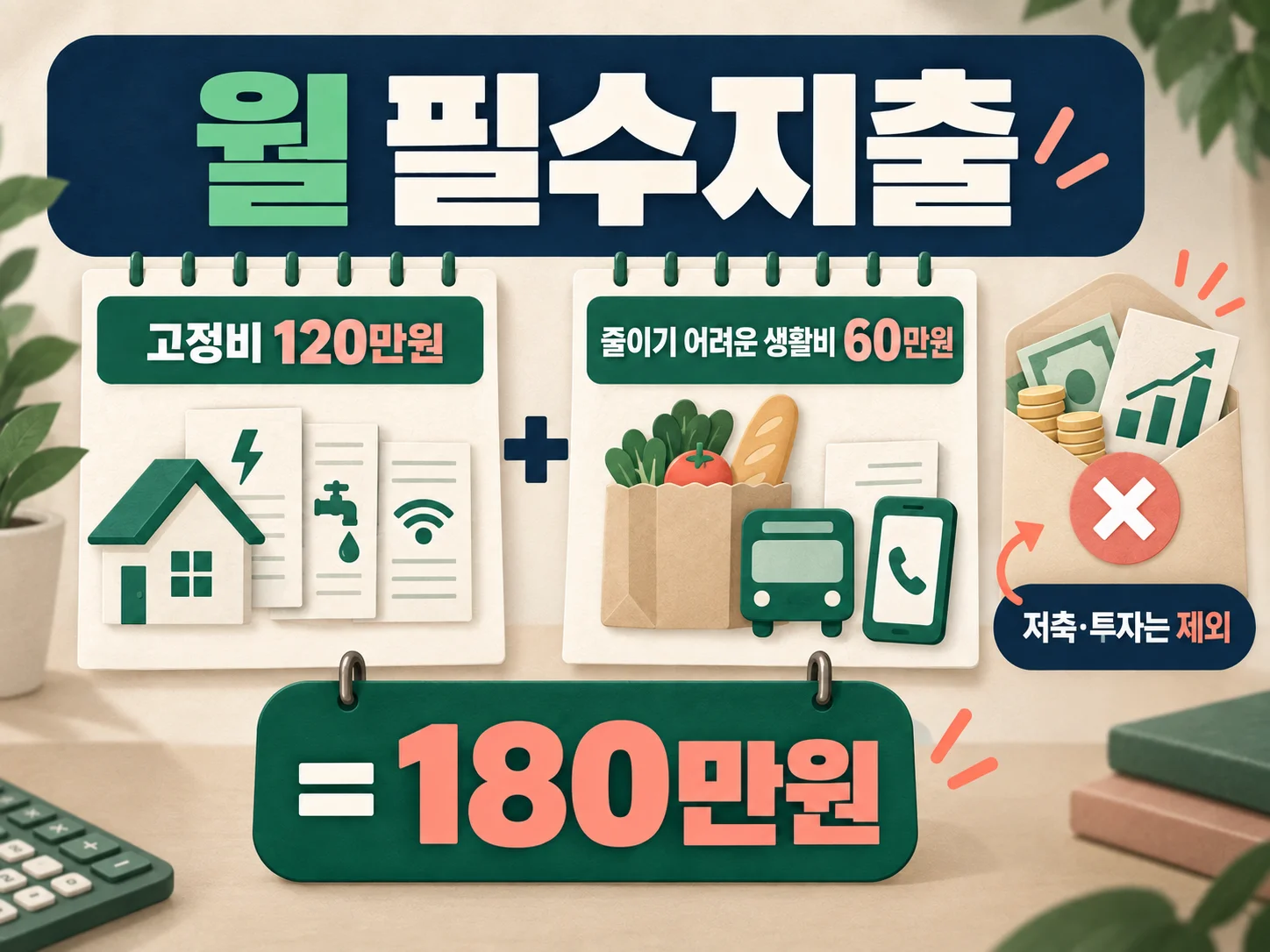월 필수지출에 고정비와 줄이기 어려운 생활비를 포함하는 기준