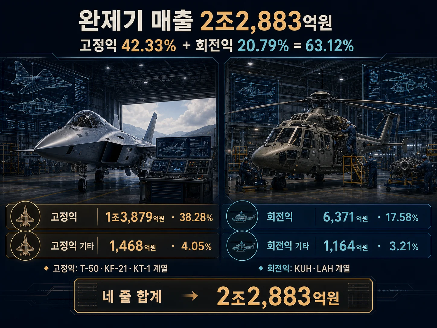 한국항공우주 완제기 매출 중 고정익과 회전익 비중 분석