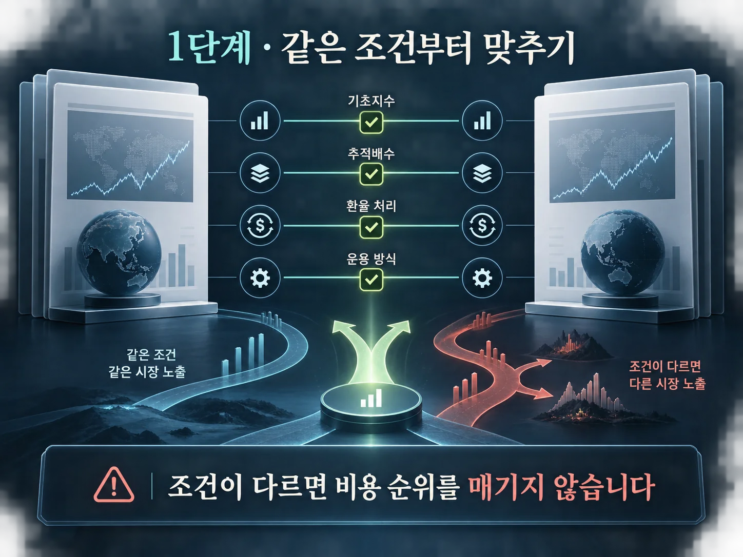 같은 기초지수와 운용방식을 비교하는 ETF 비교 항목
