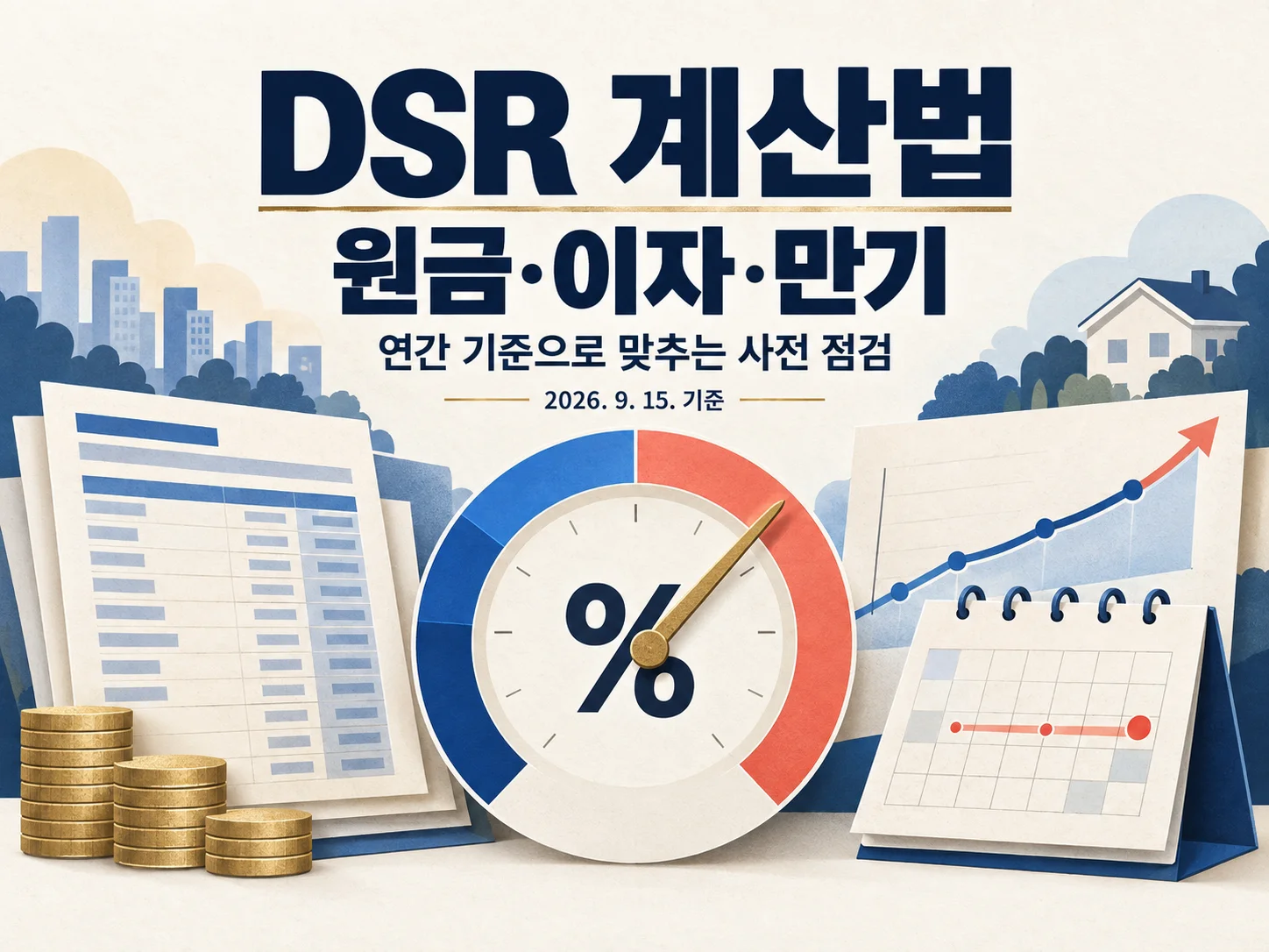 DSR 계산 방법과 연간 원리금·연소득 기준을 안내하는 대표 이미지