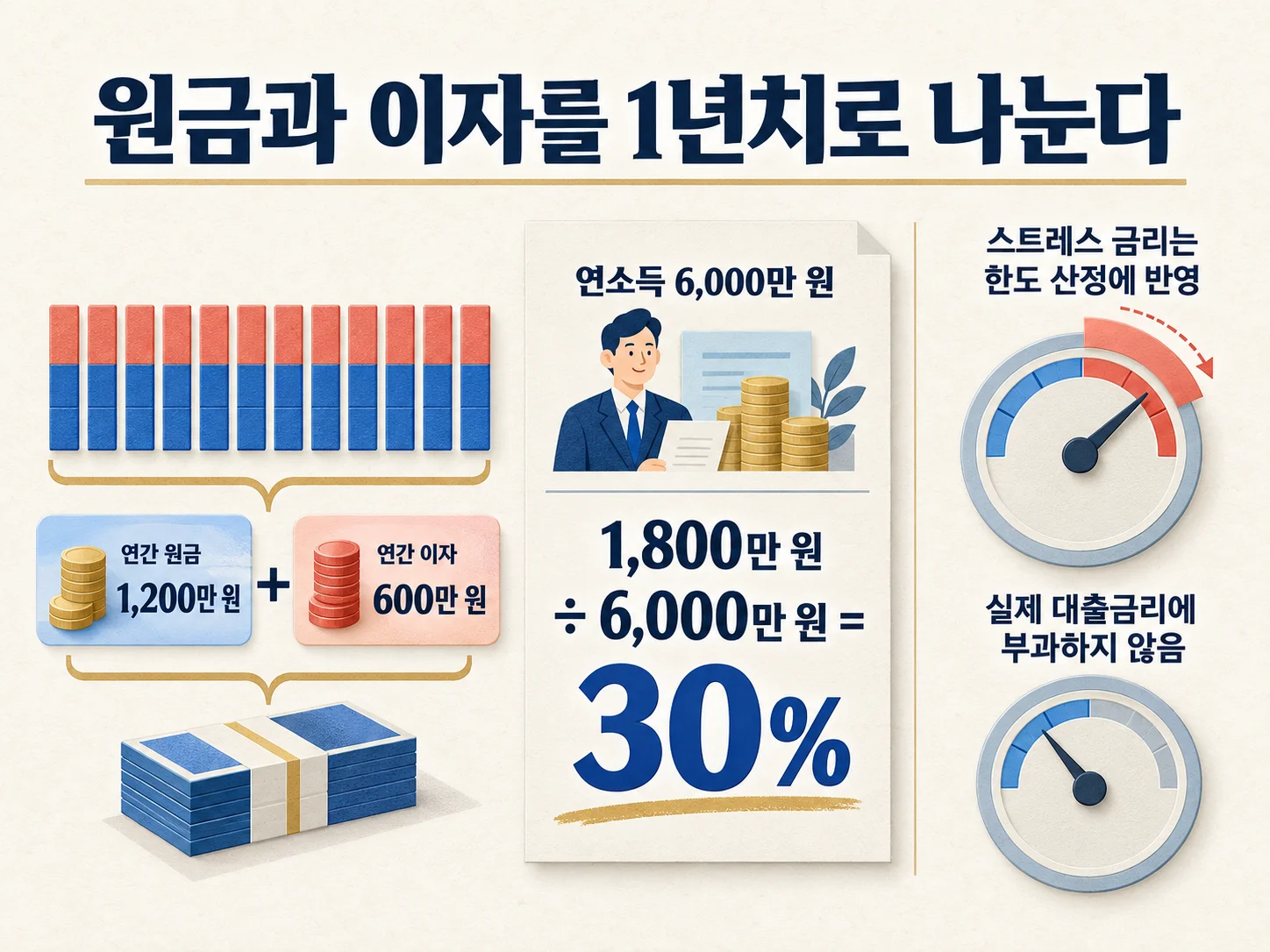 대출 원금과 이자를 연간 금액으로 산정하는 DSR 계산 이미지