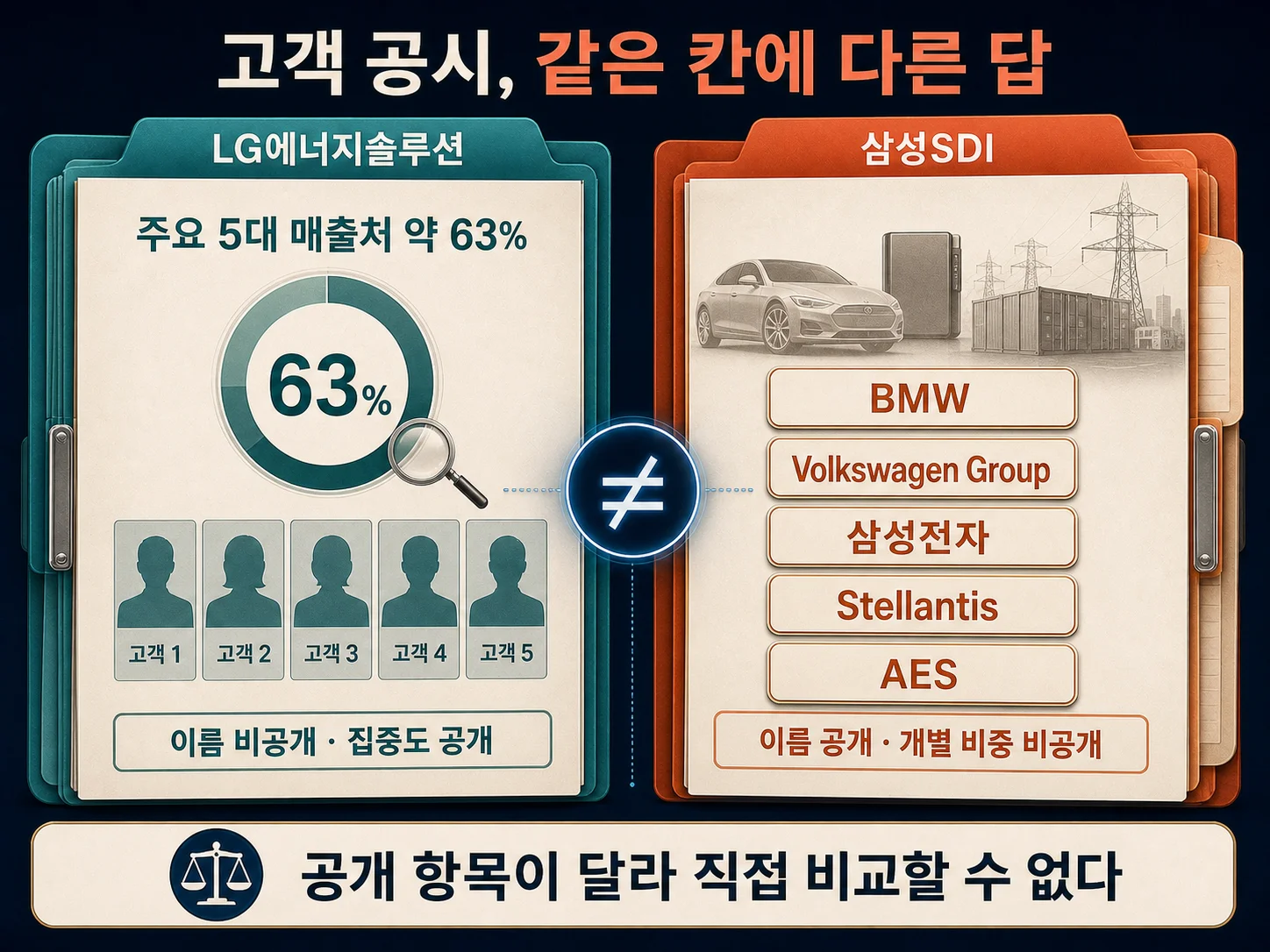 LG에너지솔루션과 삼성SDI의 사업보고서 매출처 공시 방식 차이
