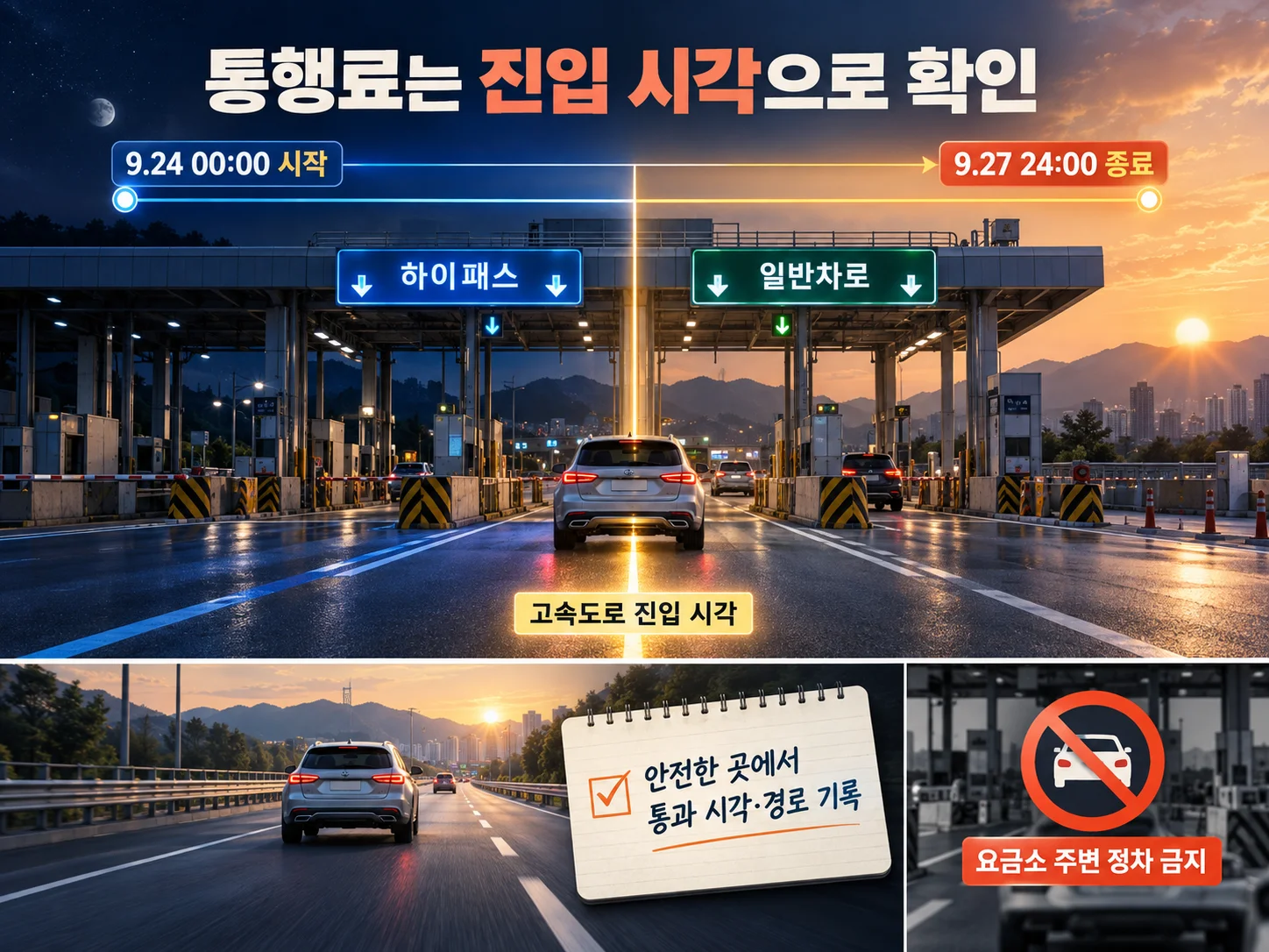 고속도로 통행료 면제를 위한 차량 진입 시각 확인