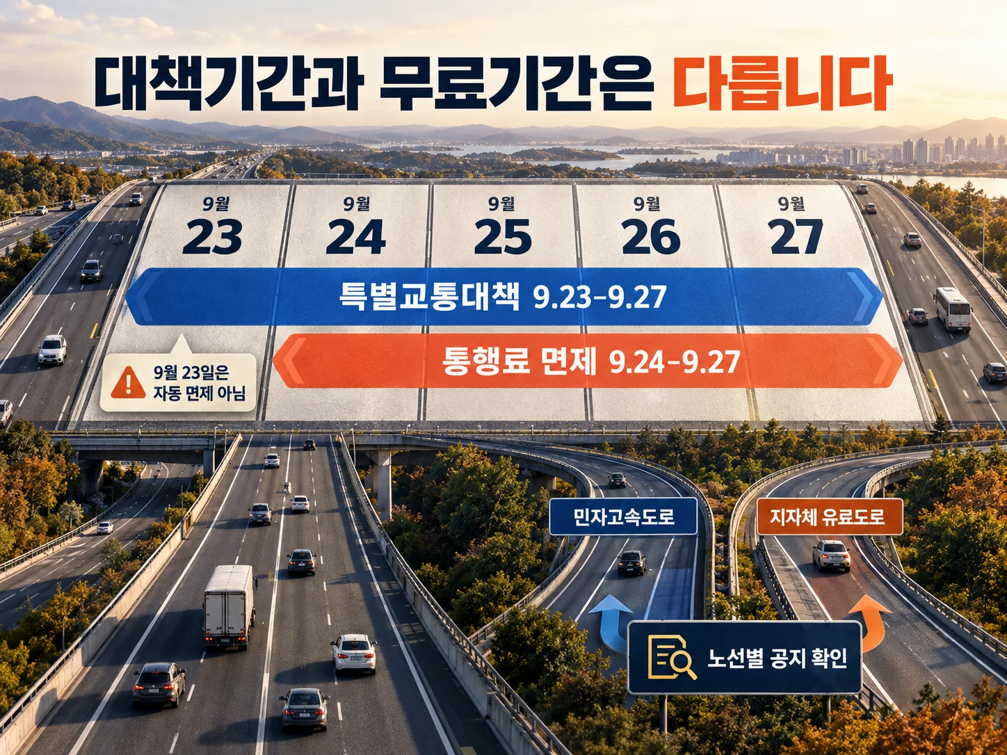 추석 고속도로 통행료 면제 기간과 대상도로 확인