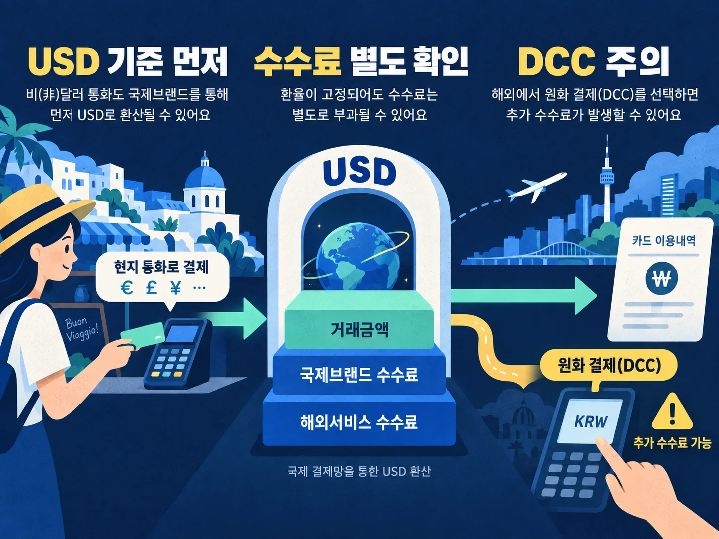 해외결제 고정환율 적용통화와 해외서비스 수수료 확인