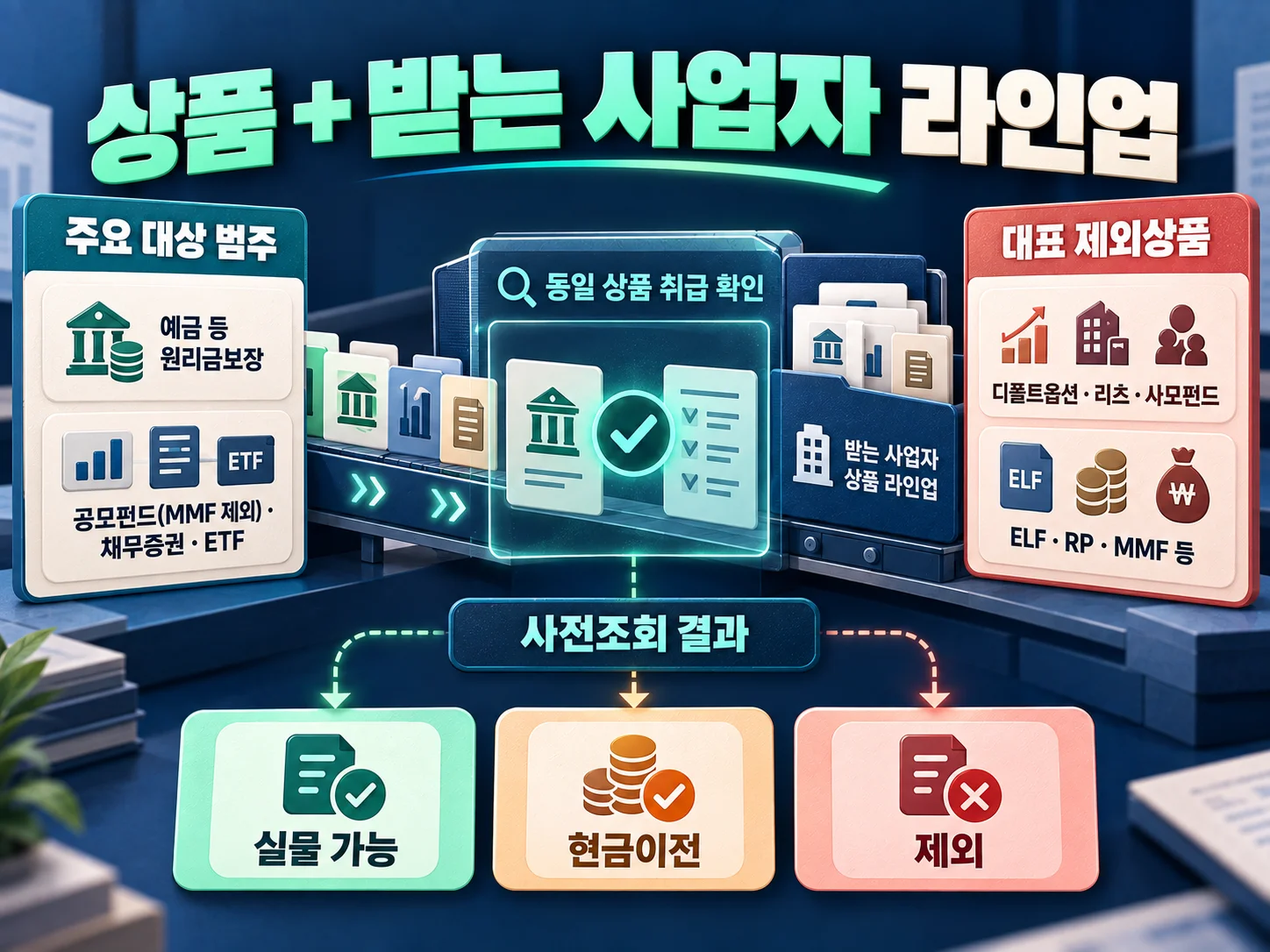 실물이전 대상 상품과 수관회사 상품 라인업 사전조회 확인