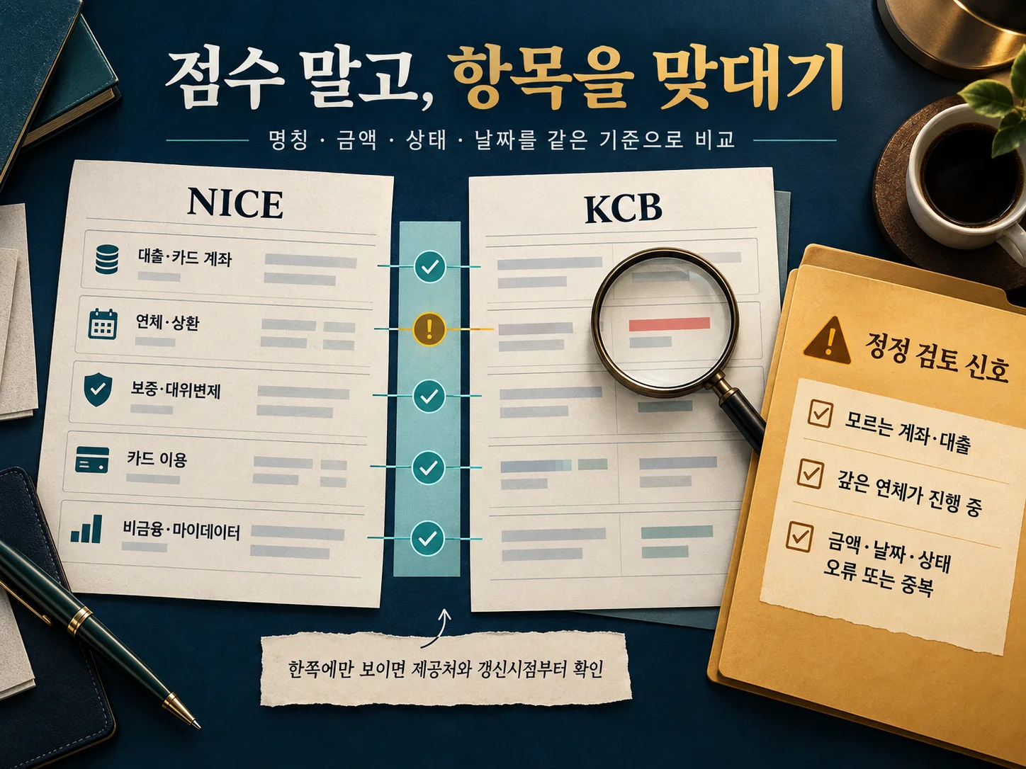 • 신용정보 상세내역과 오류정정 대상 확인 항목