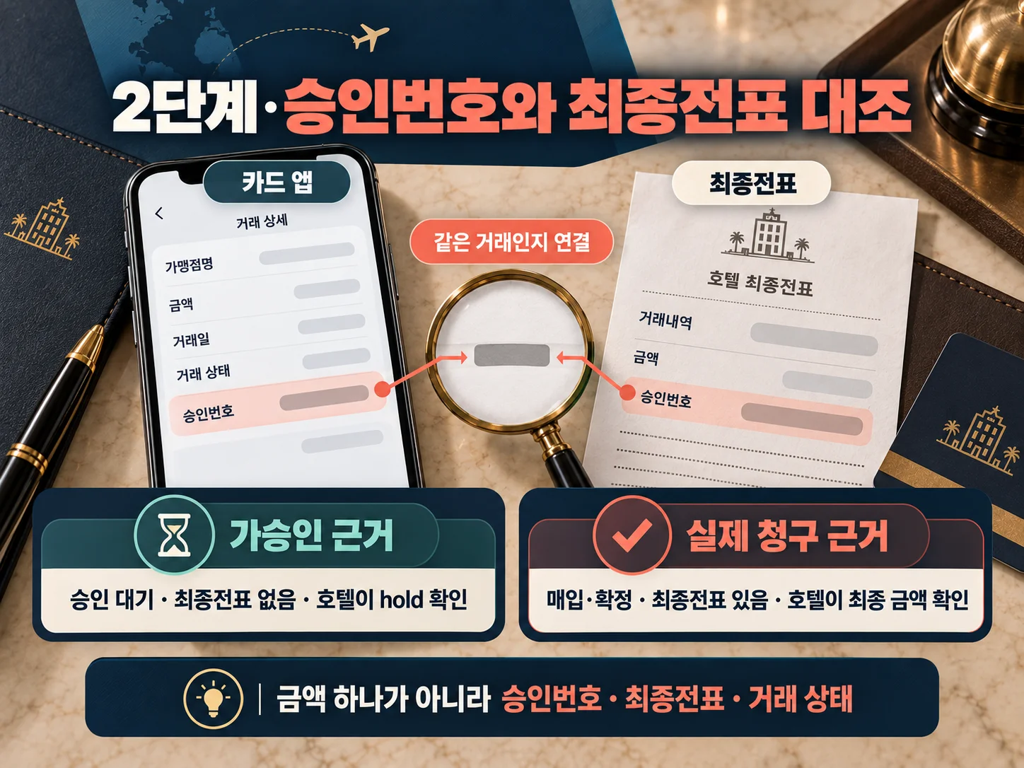 승인번호와 최종전표로 호텔 이중청구 여부를 대조하는 방법
