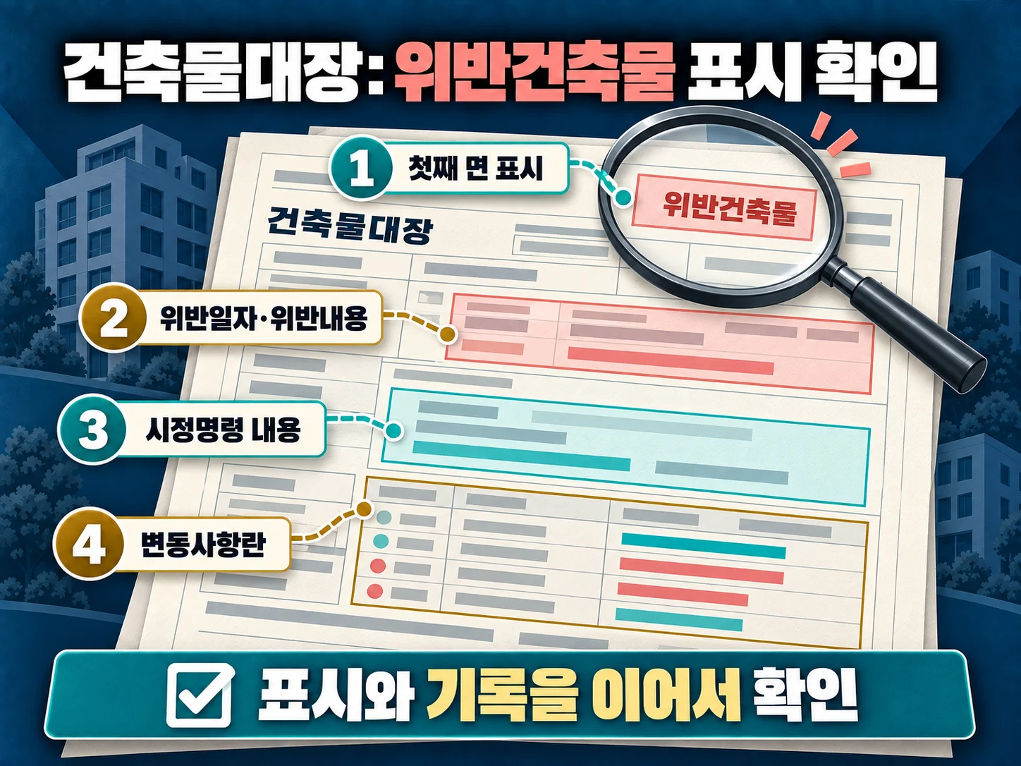 건축물대장의 위반건축물 표시와 변동사항란을 확인하는 방법