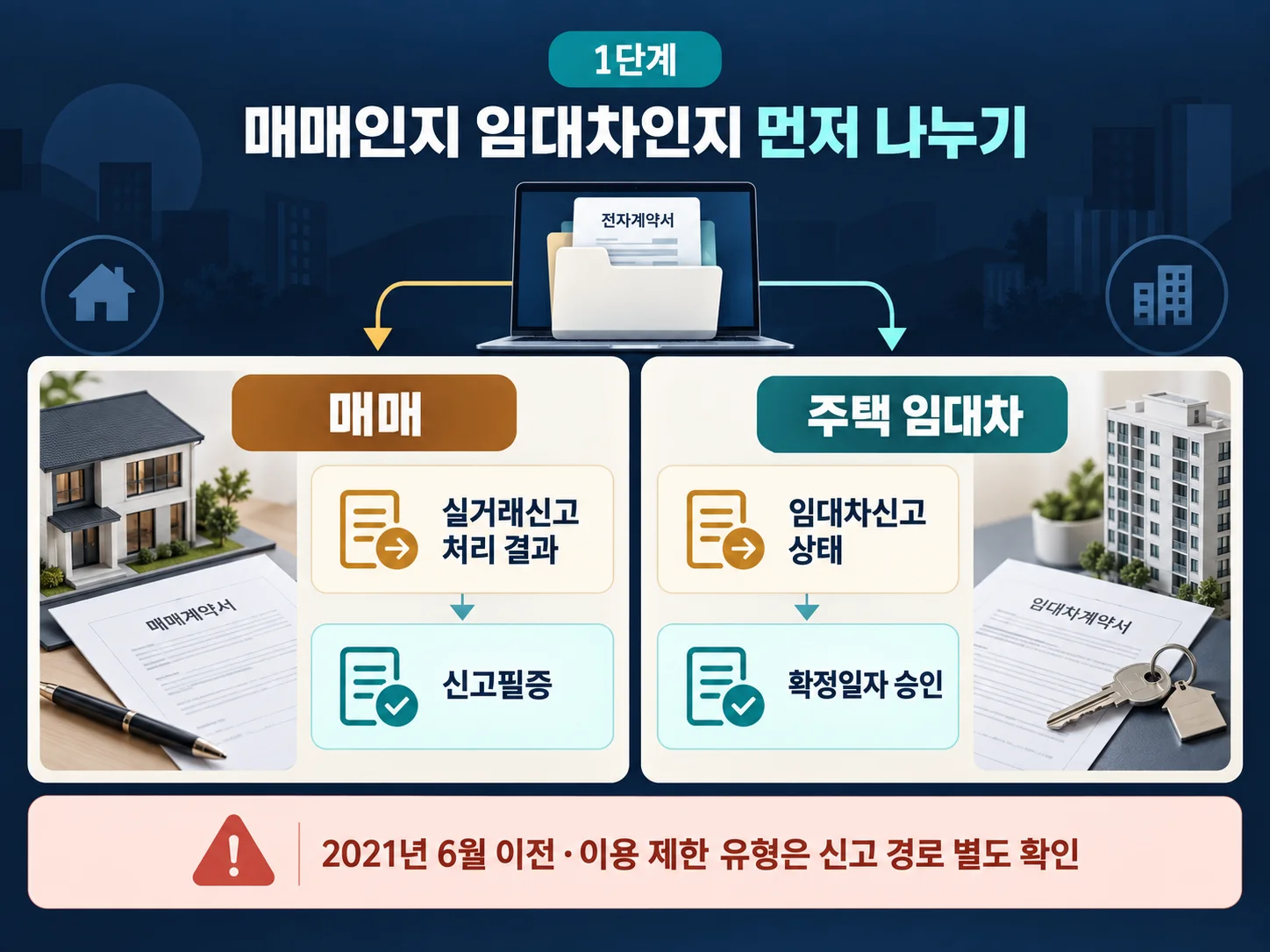 매매와 주택 임대차별 전자계약 자동신청 확인 항목