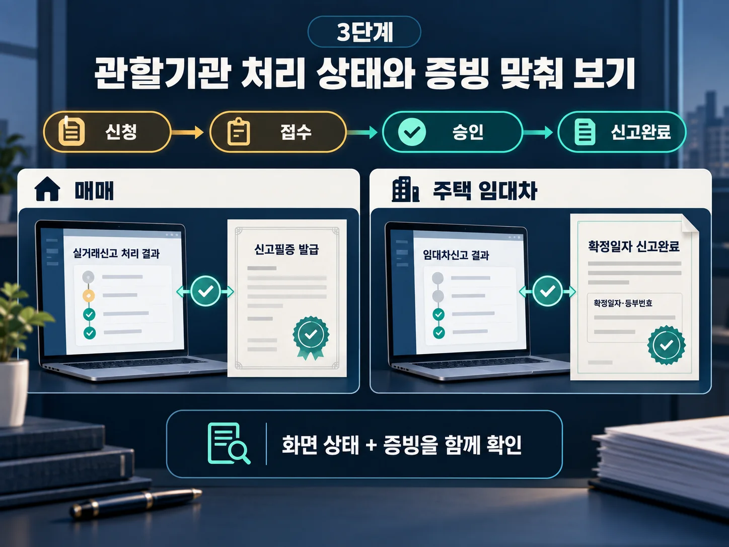 실거래신고 필증과 확정일자 승인 증빙 대조